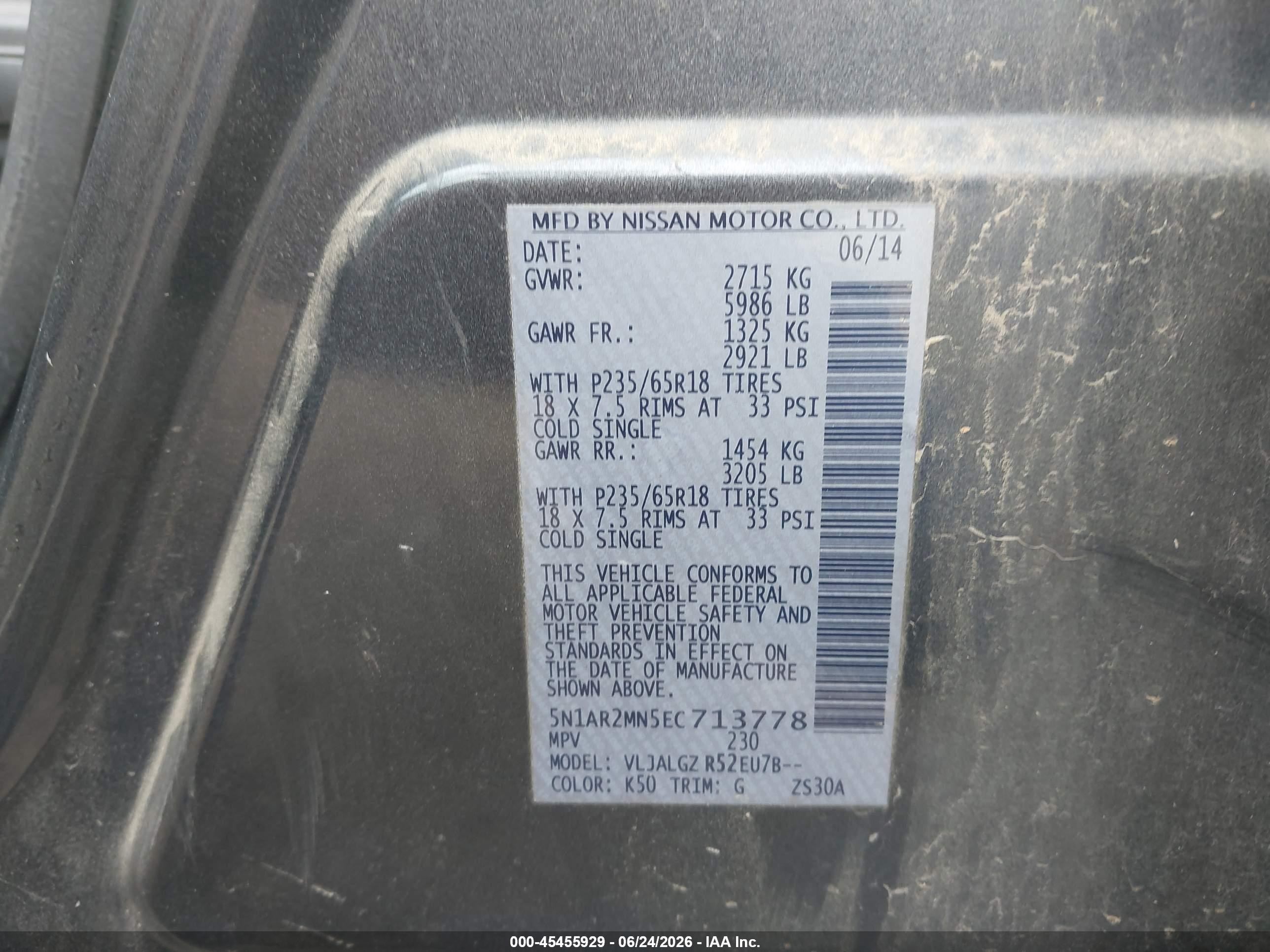 2014 Nissan Pathfinder Sl Gray vin: 5N1AR2MN5EC713778
