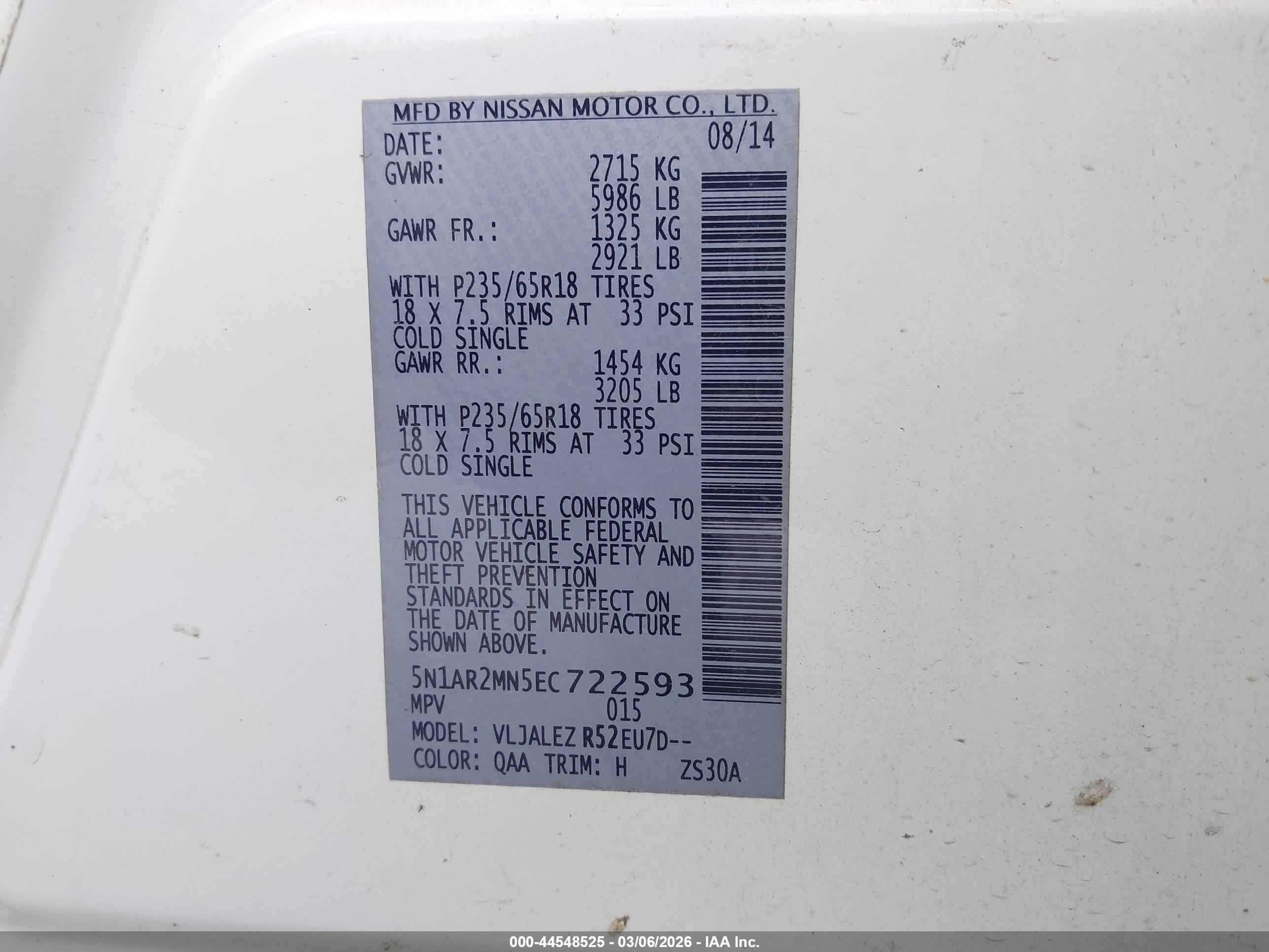 2014 Nissan Pathfinder Sv White vin: 5N1AR2MN5EC722593