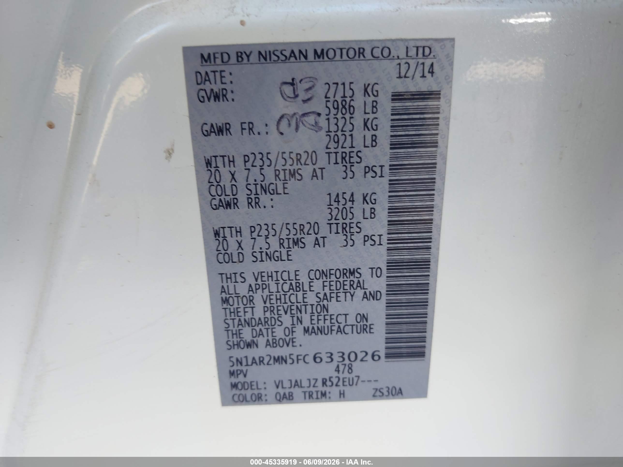 2015 Nissan Pathfinder Platinum White vin: 5N1AR2MN5FC633026