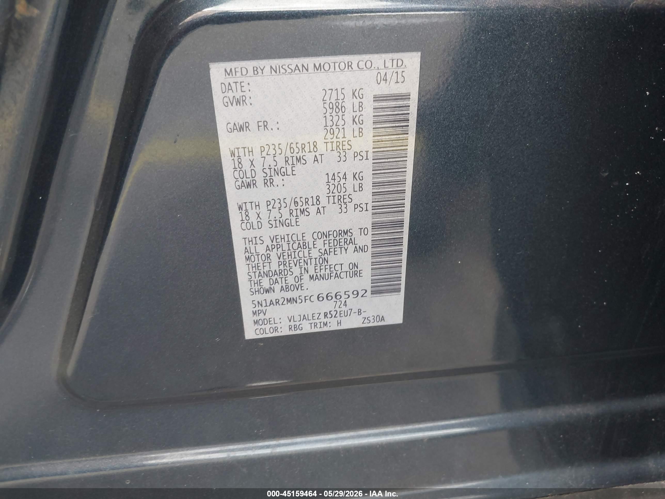 2015 Nissan Pathfinder Sv Blue vin: 5N1AR2MN5FC666592