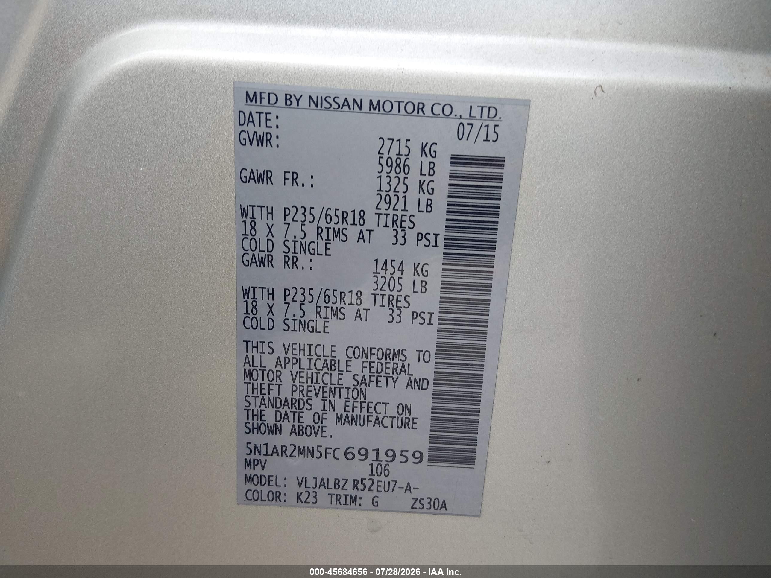 2015 Nissan Pathfinder S Silver vin: 5N1AR2MN5FC691959