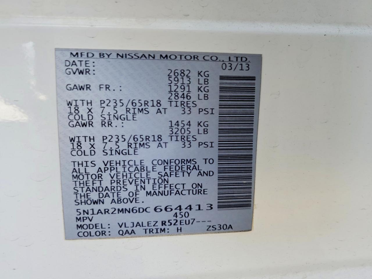 2013 Nissan Pathfinder S White vin: 5N1AR2MN6DC664413