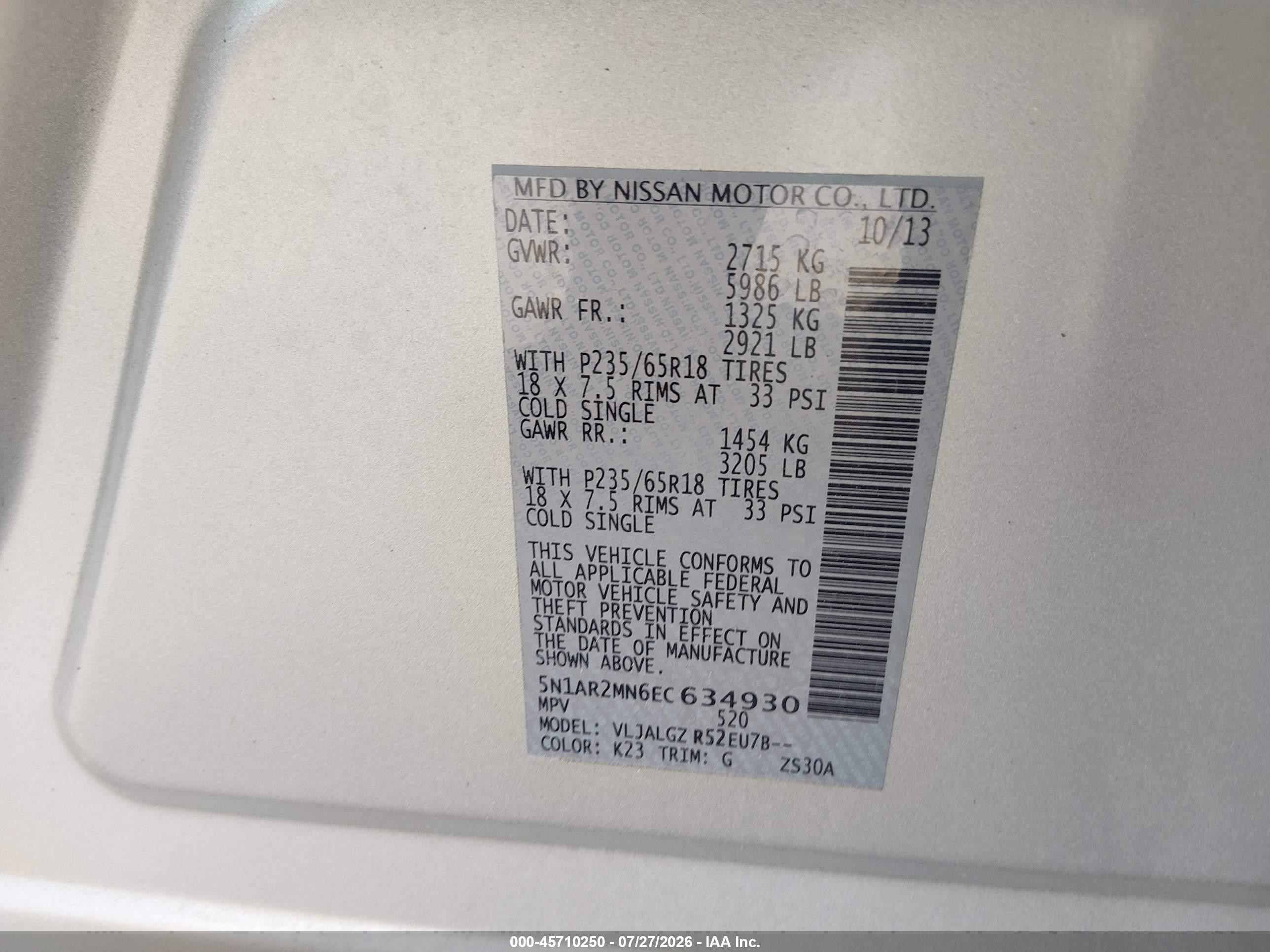 2014 Nissan Pathfinder S/sv/sl/platinum Silver vin: 5N1AR2MN6EC634930