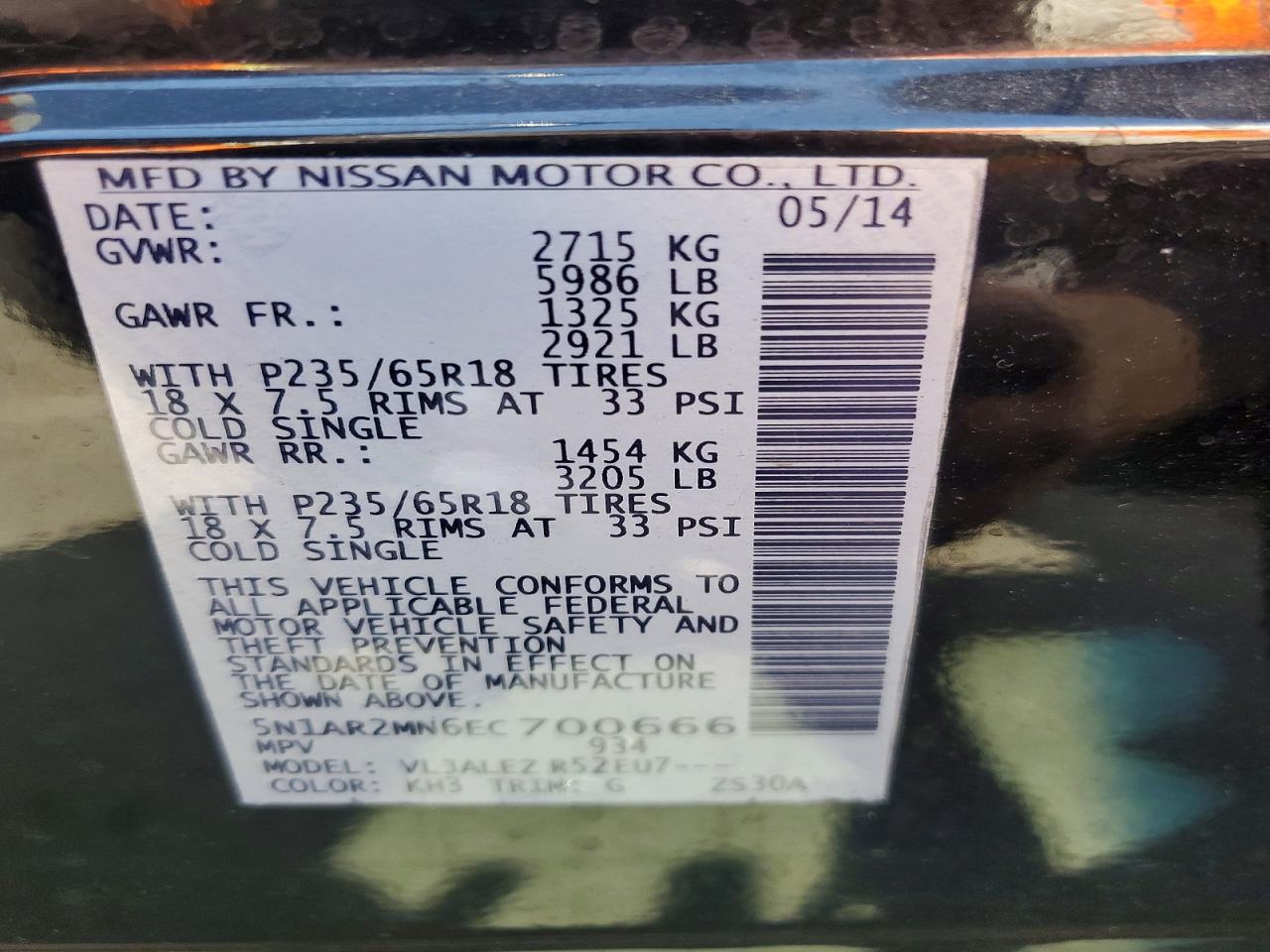 2014 Nissan Pathfinder Sv Black vin: 5N1AR2MN6EC700666