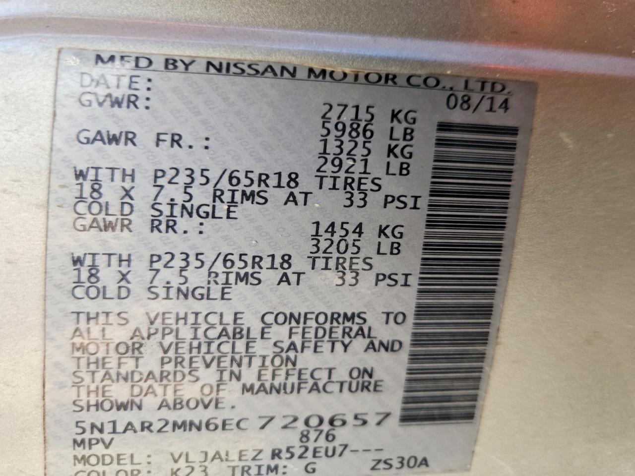 2014 Nissan Pathfinder Sv Silver vin: 5N1AR2MN6EC720657