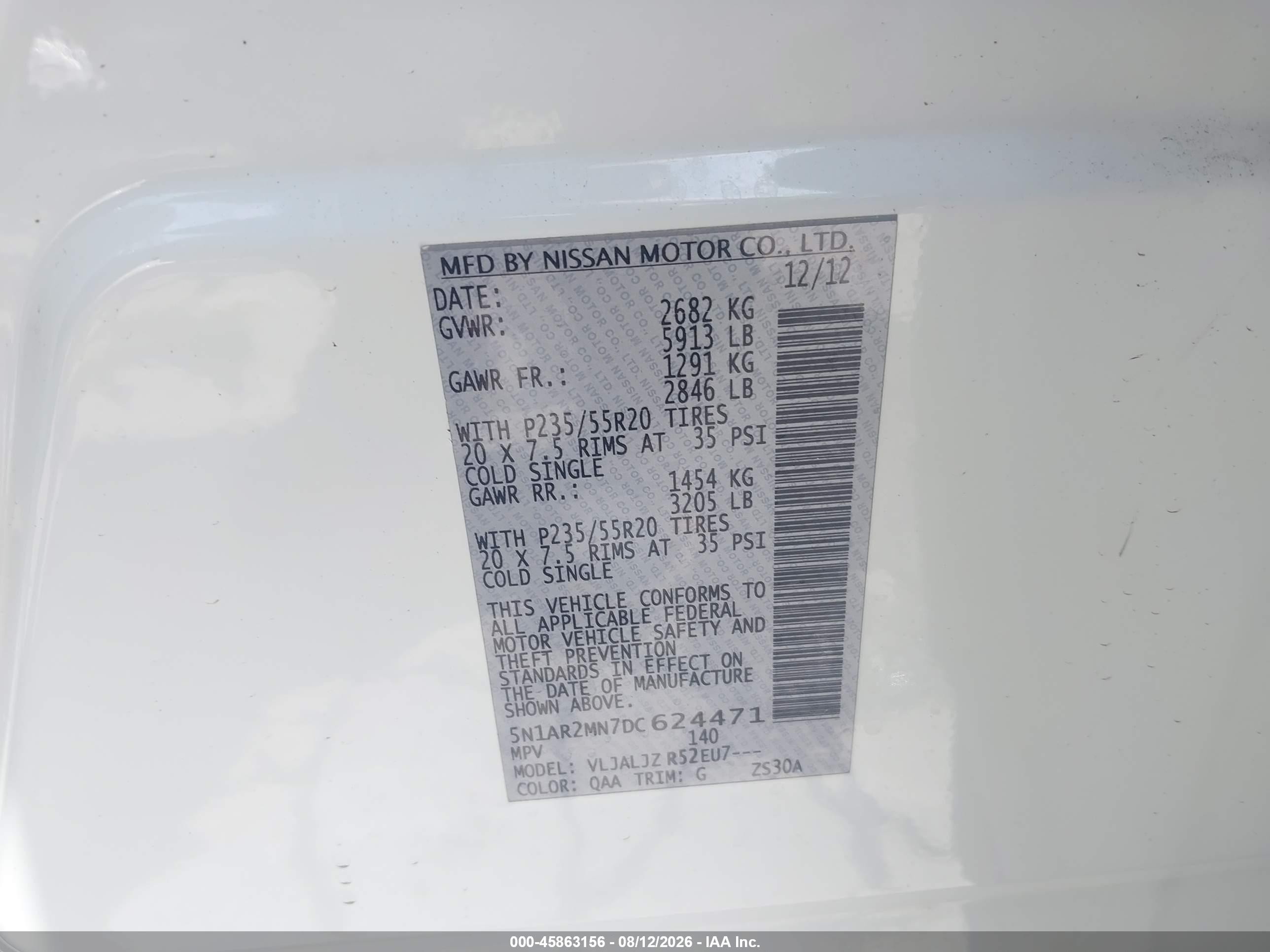 2013 Nissan Pathfinder Platinum White vin: 5N1AR2MN7DC624471