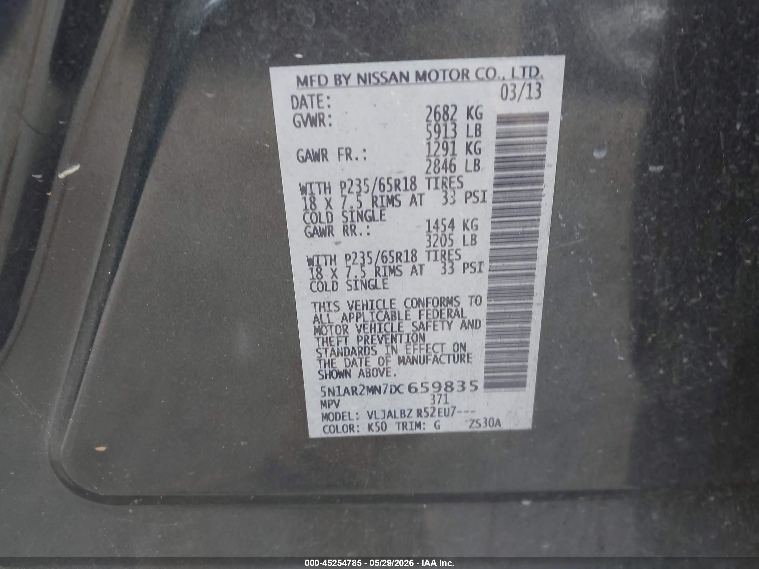 2013 Nissan Pathfinder S Gray vin: 5N1AR2MN7DC659835