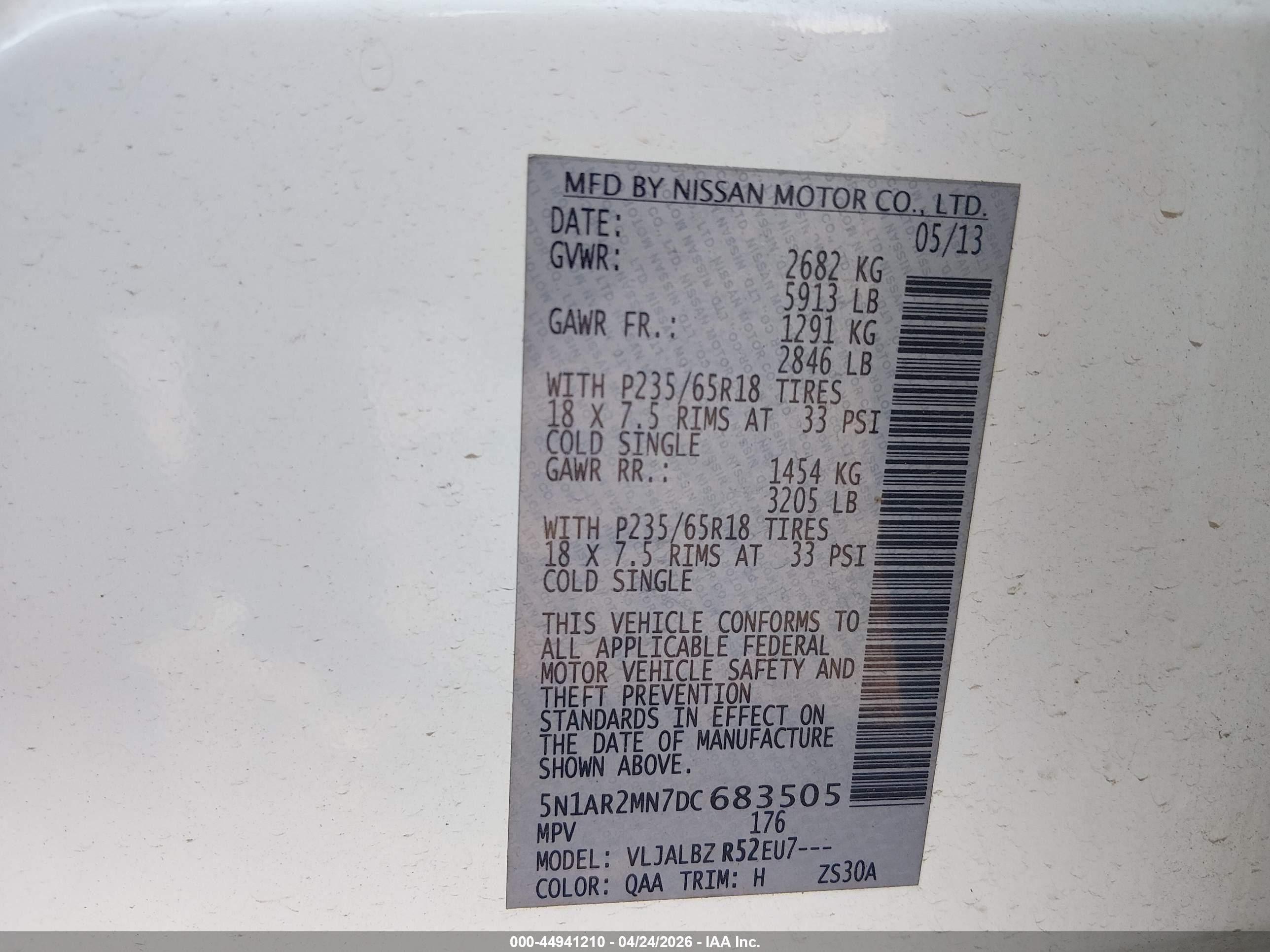 2013 Nissan Pathfinder S White vin: 5N1AR2MN7DC683505