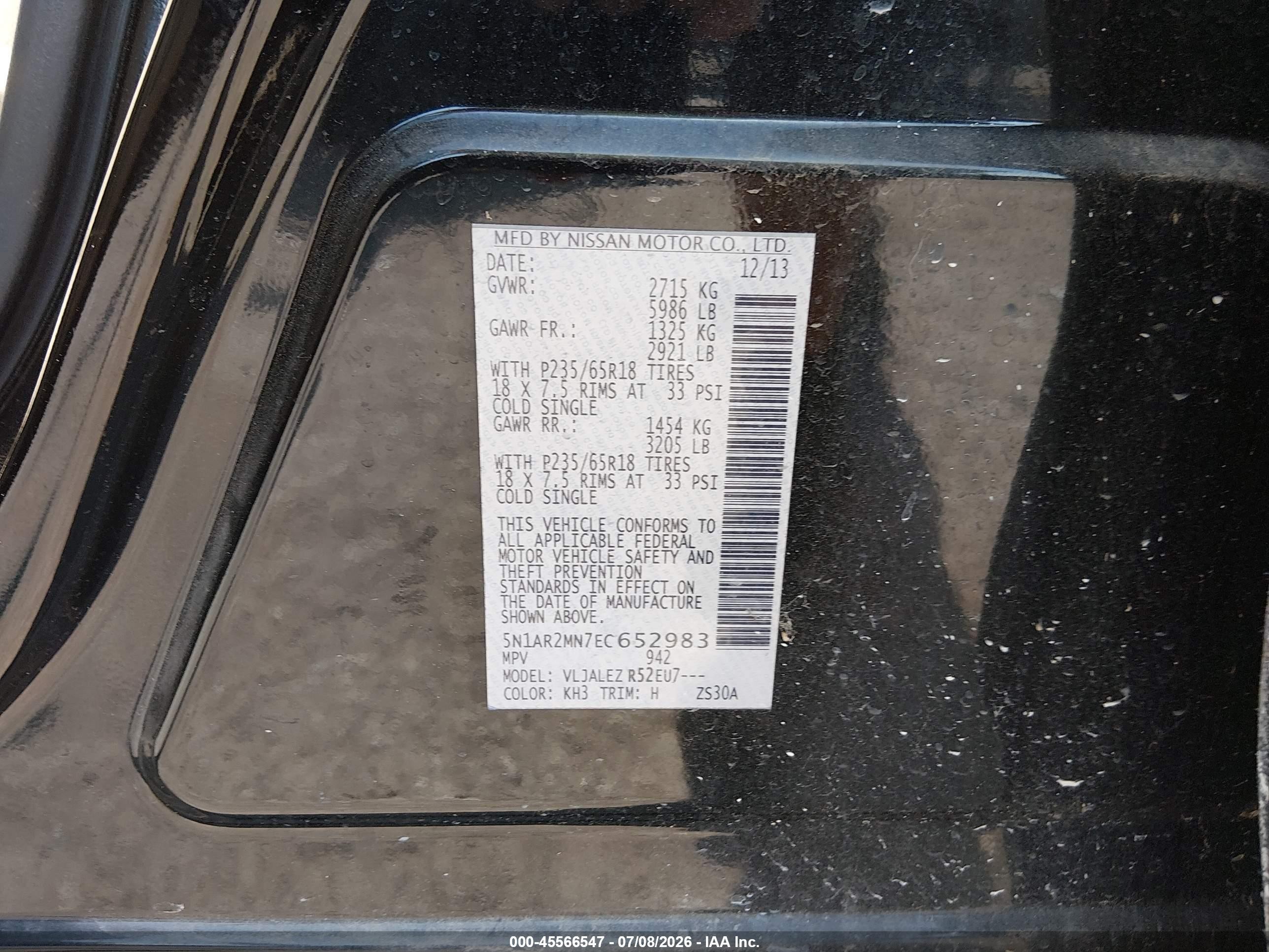2014 Nissan Pathfinder Sv Black vin: 5N1AR2MN7EC652983