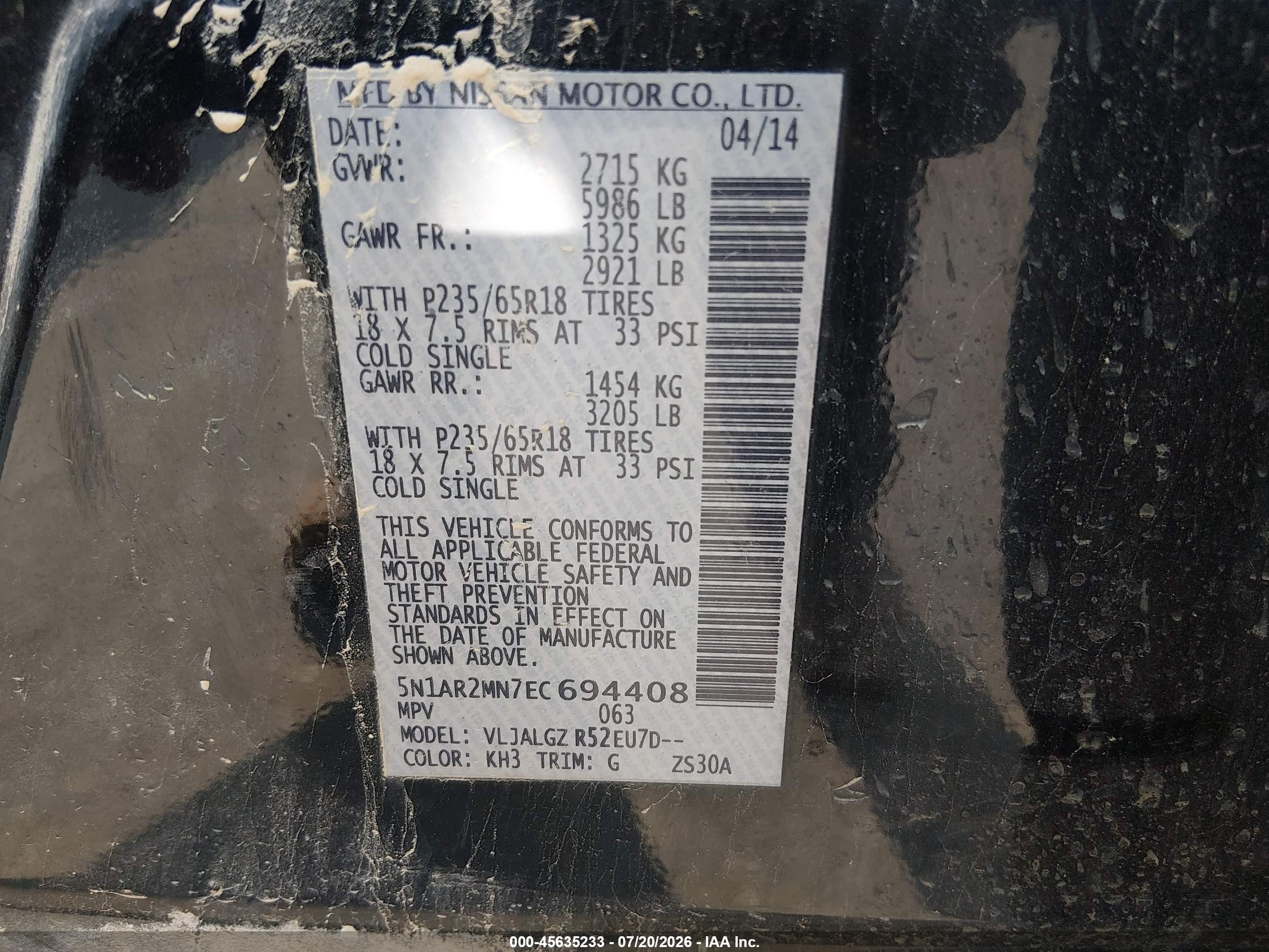 2014 Nissan Pathfinder Sl Black vin: 5N1AR2MN7EC694408