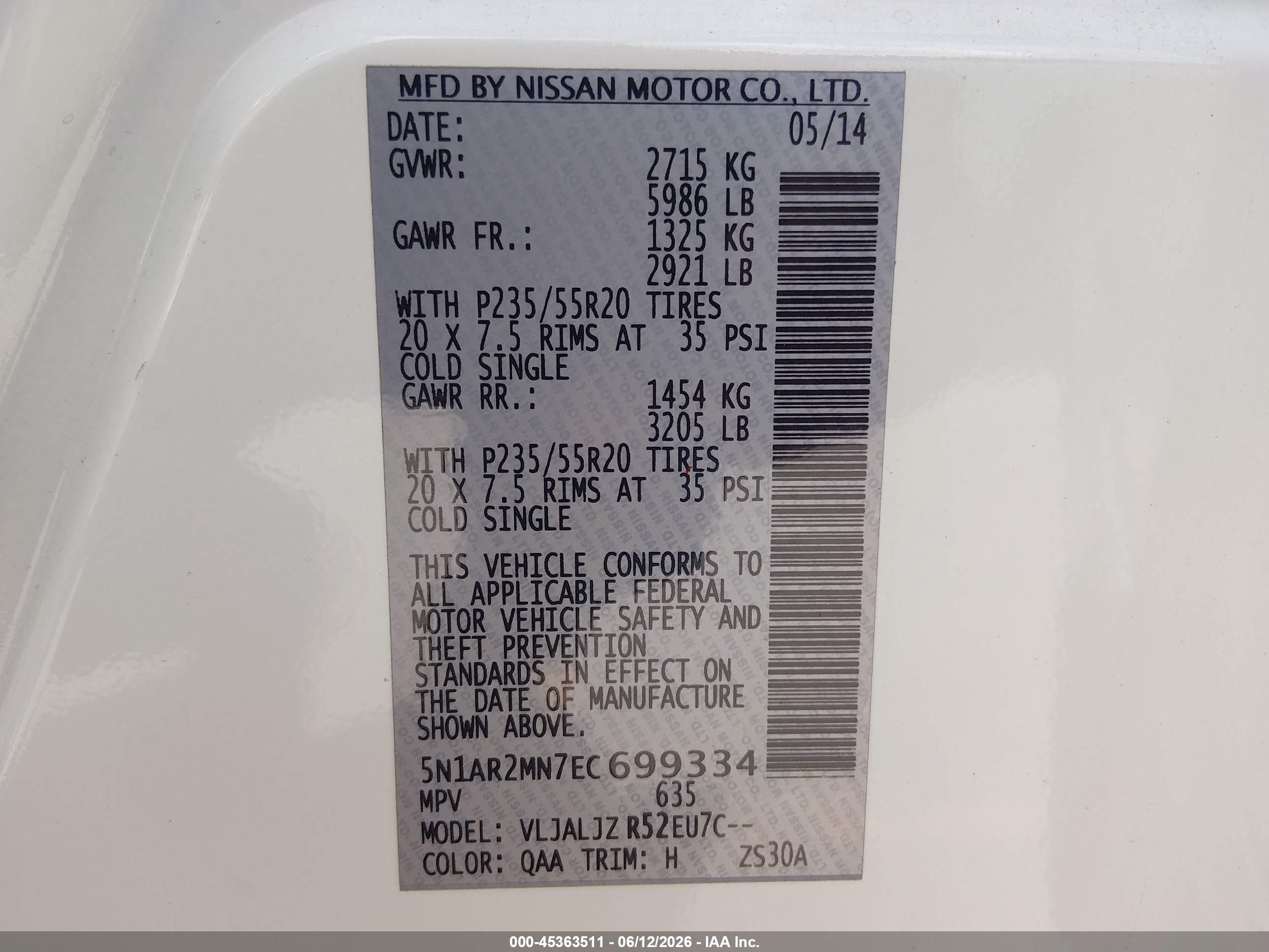 2014 Nissan Pathfinder Platinum White vin: 5N1AR2MN7EC699334