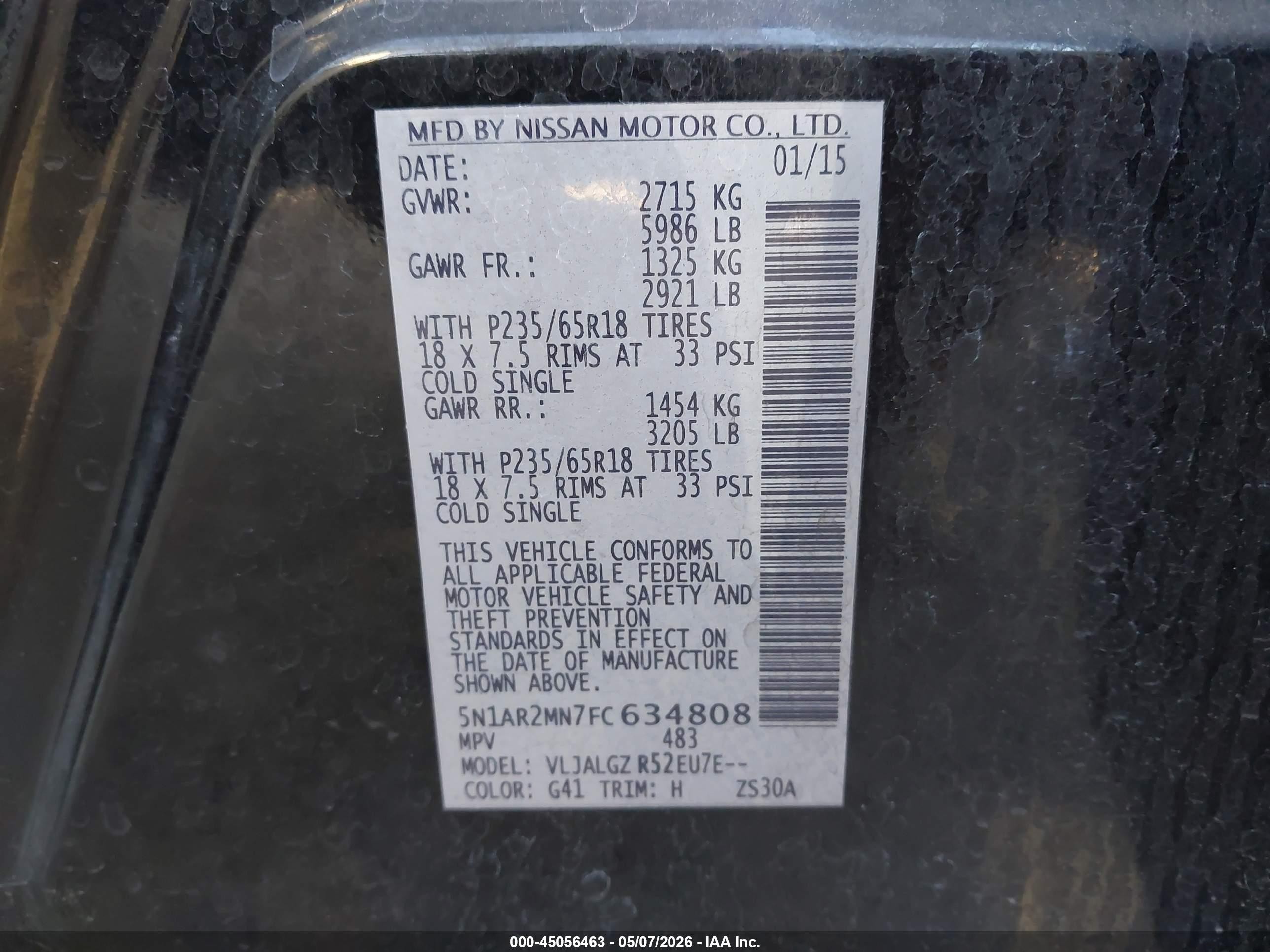 2015 Nissan Pathfinder Sl Черный vin: 5N1AR2MN7FC634808