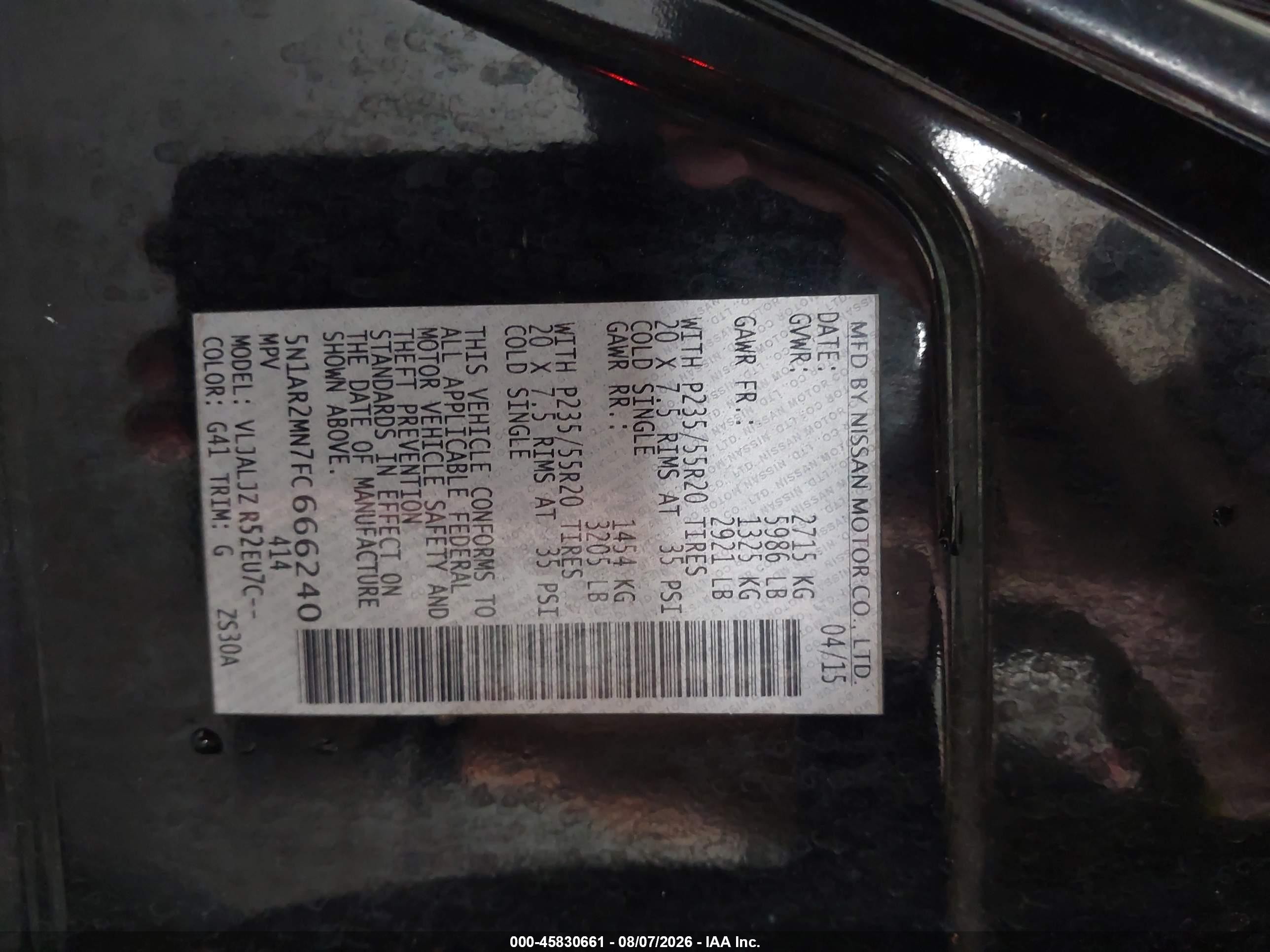 2015 Nissan Pathfinder Platinum Black vin: 5N1AR2MN7FC666240