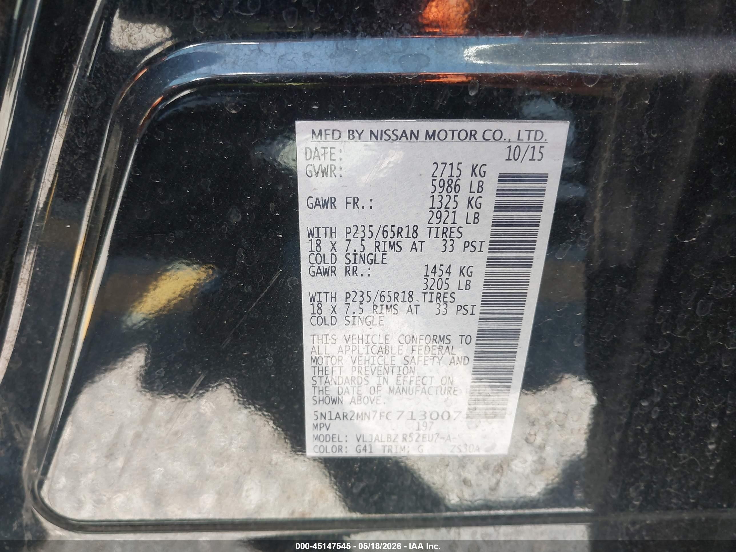 2015 Nissan Pathfinder S Черный vin: 5N1AR2MN7FC713007