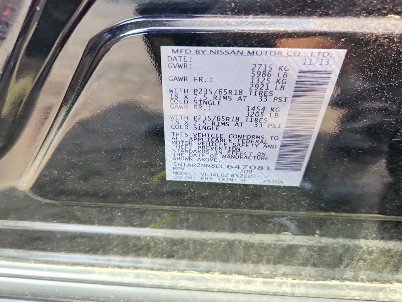 2014 Nissan Pathfinder Sl Black vin: 5N1AR2MN8EC647081