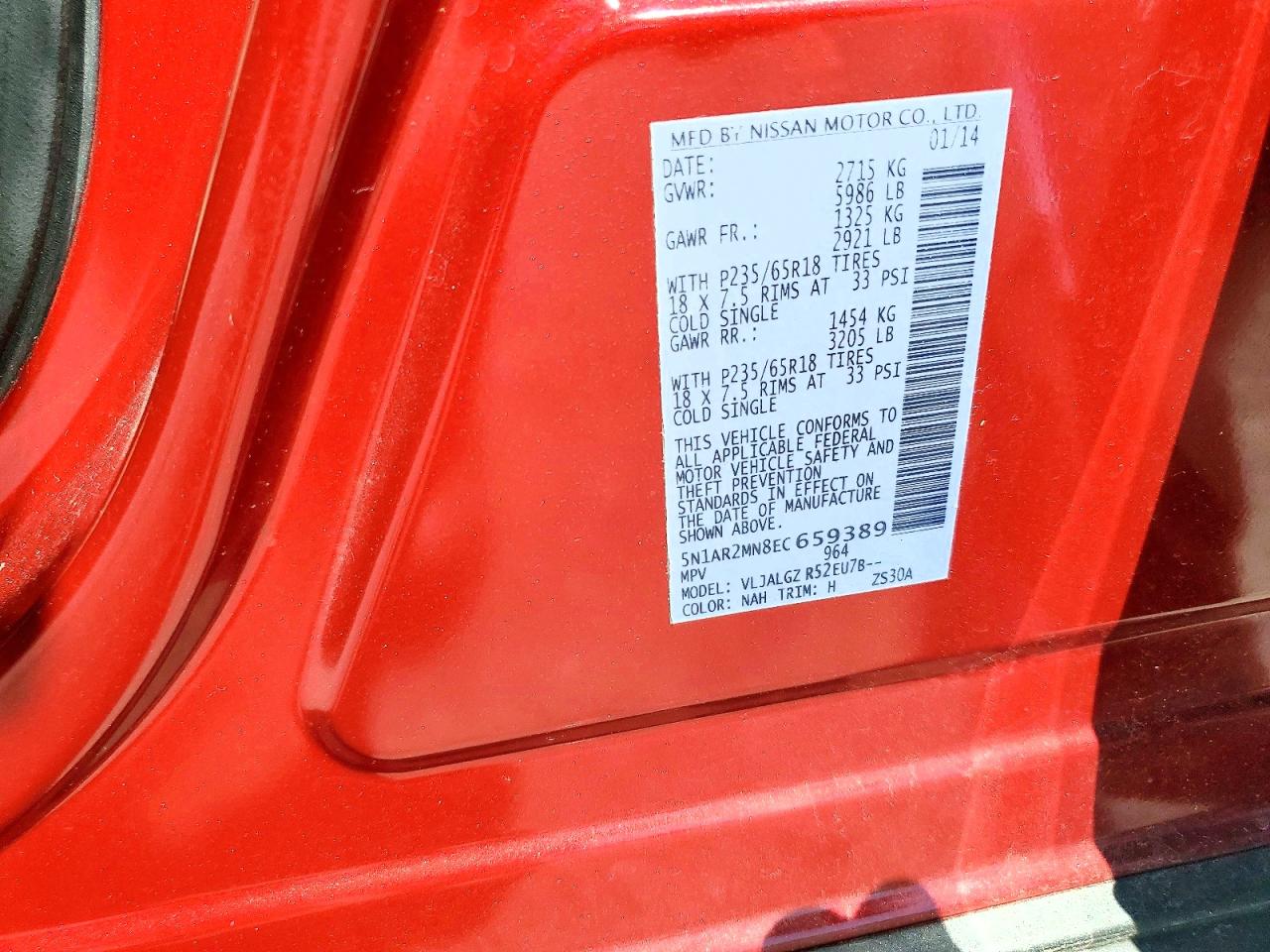 2014 Nissan Pathfinder Sl Бордовый vin: 5N1AR2MN8EC659389