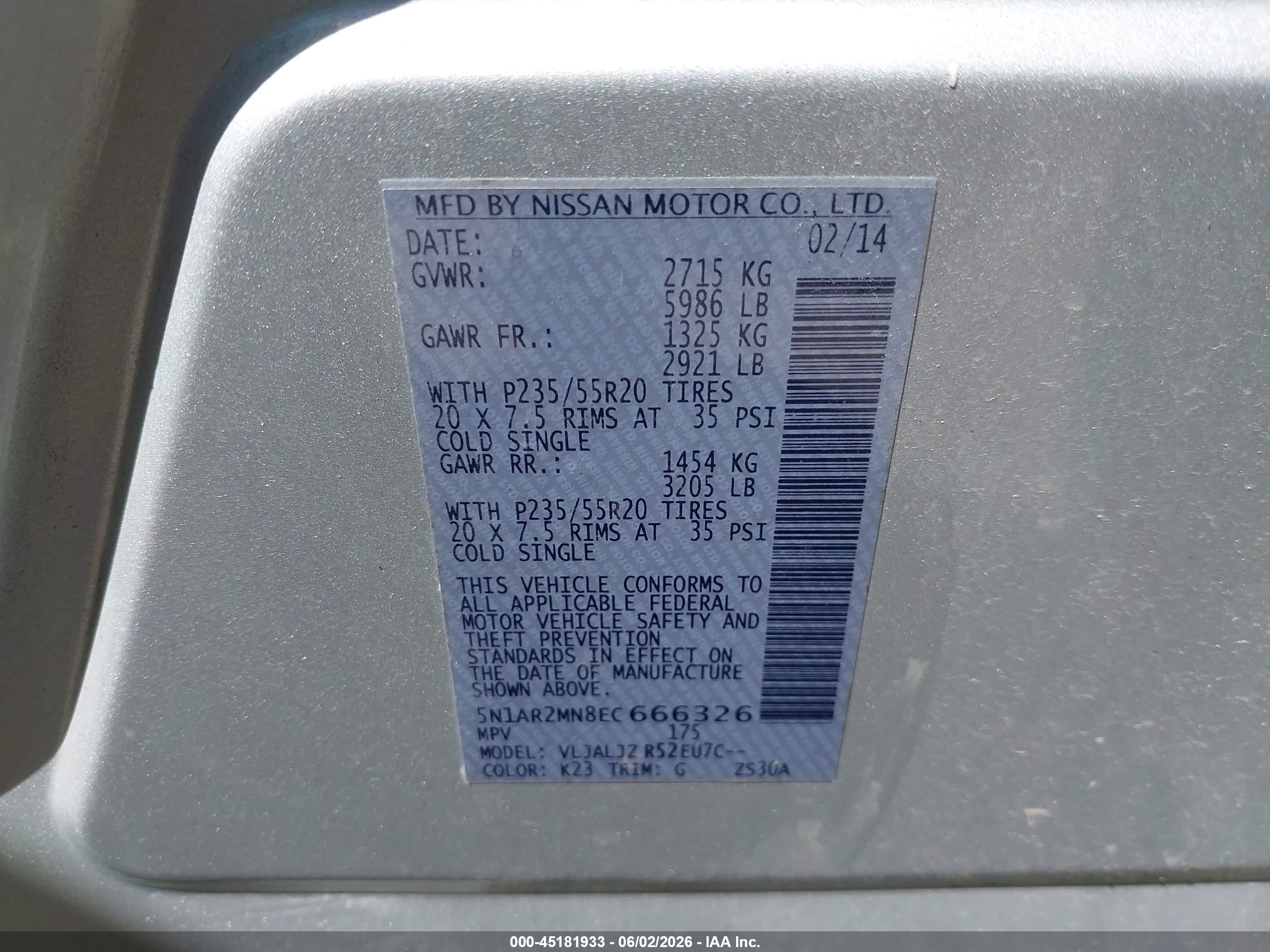 2014 Nissan Pathfinder Platinum Silver vin: 5N1AR2MN8EC666326