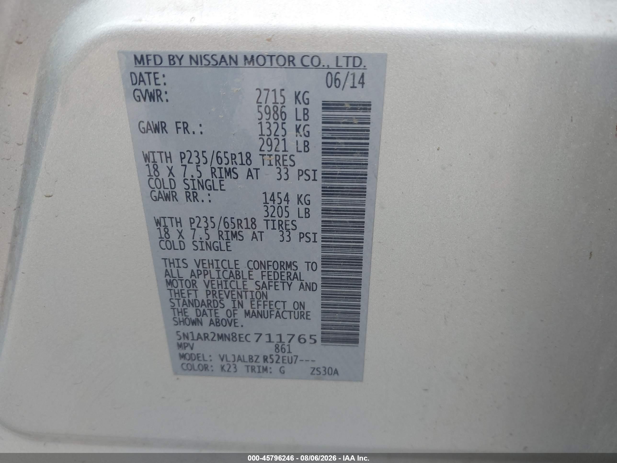 2014 Nissan Pathfinder S Silver vin: 5N1AR2MN8EC711765