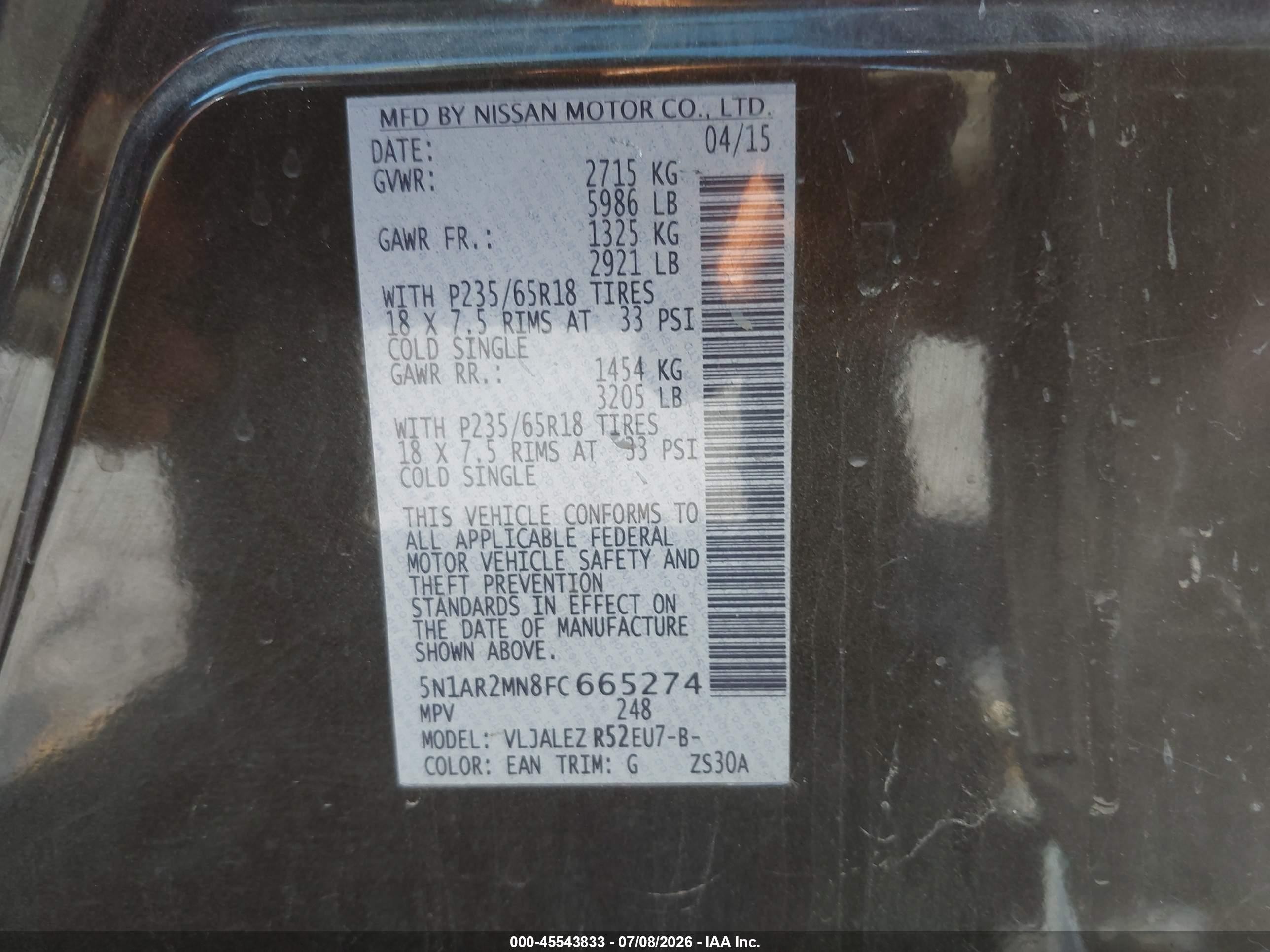 2015 Nissan Pathfinder Sv Черный vin: 5N1AR2MN8FC665274