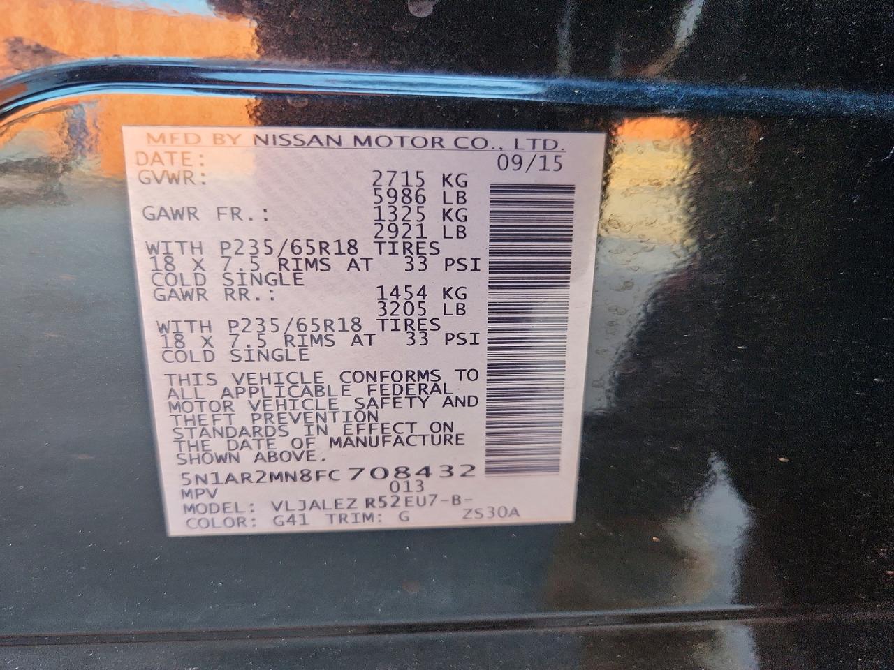 2015 Nissan Pathfinder Sv Черный vin: 5N1AR2MN8FC708432