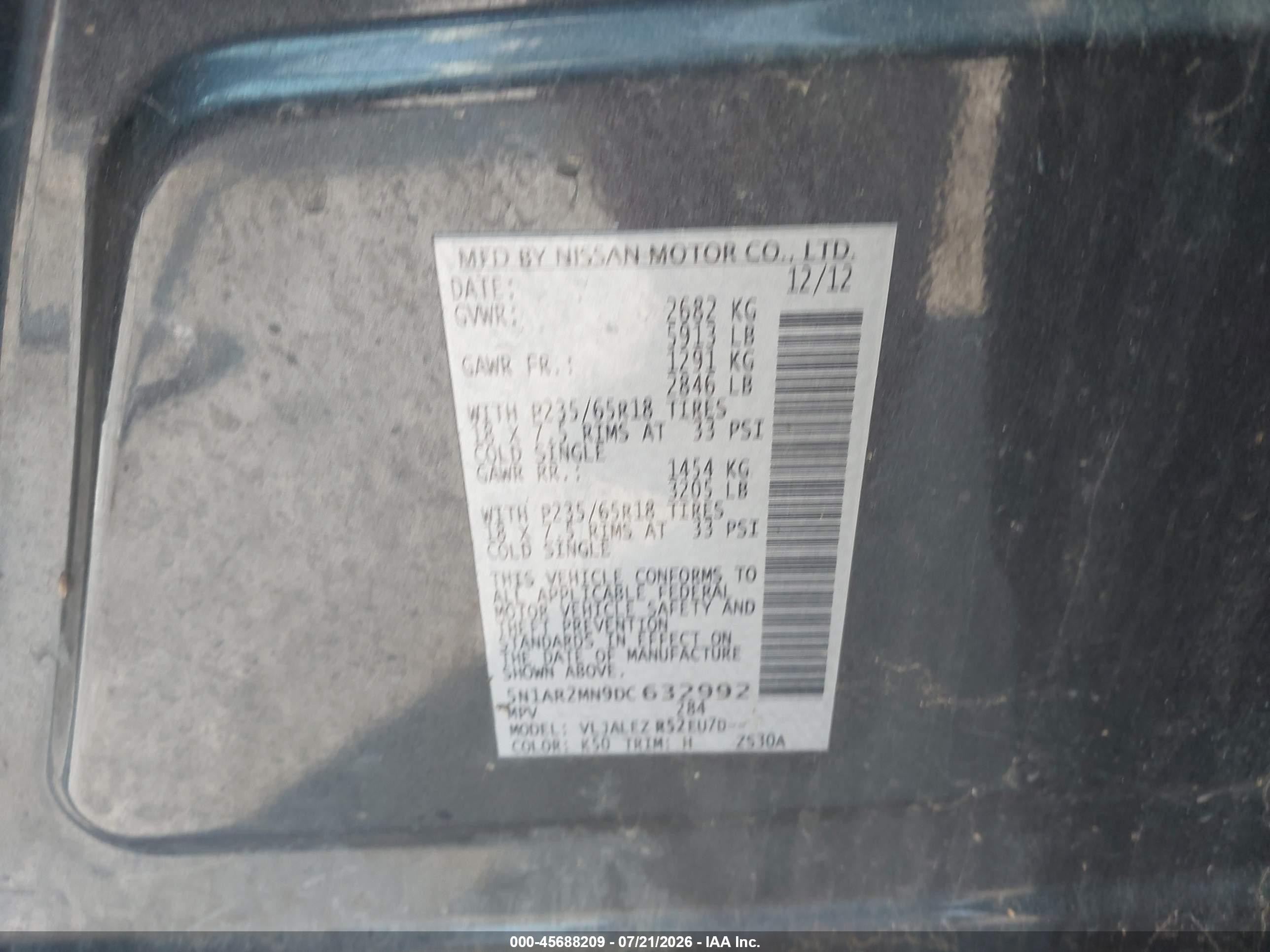 2013 Nissan Pathfinder Sv Gray vin: 5N1AR2MN9DC632992