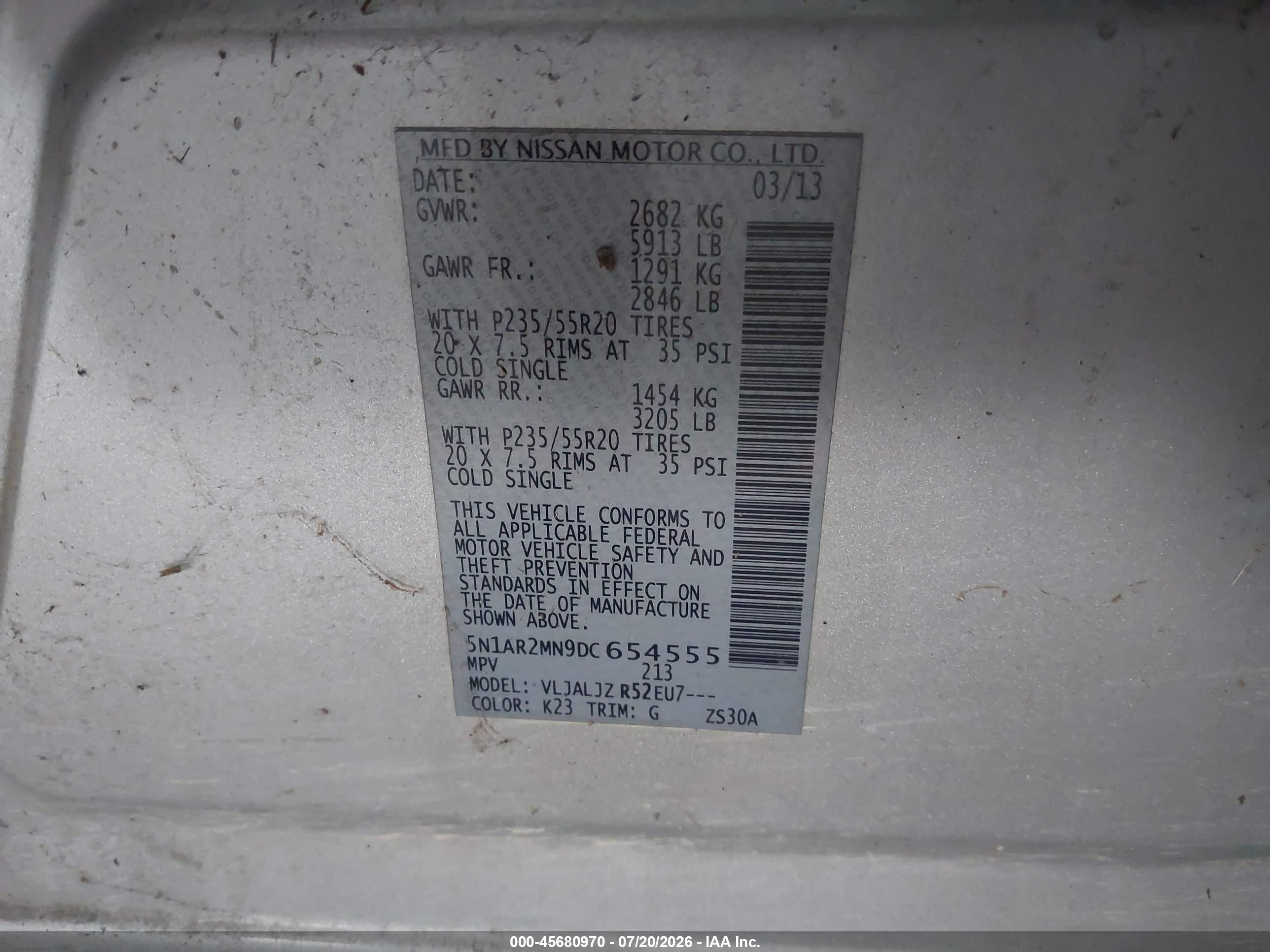 2013 Nissan Pathfinder Platinum Silver vin: 5N1AR2MN9DC654555