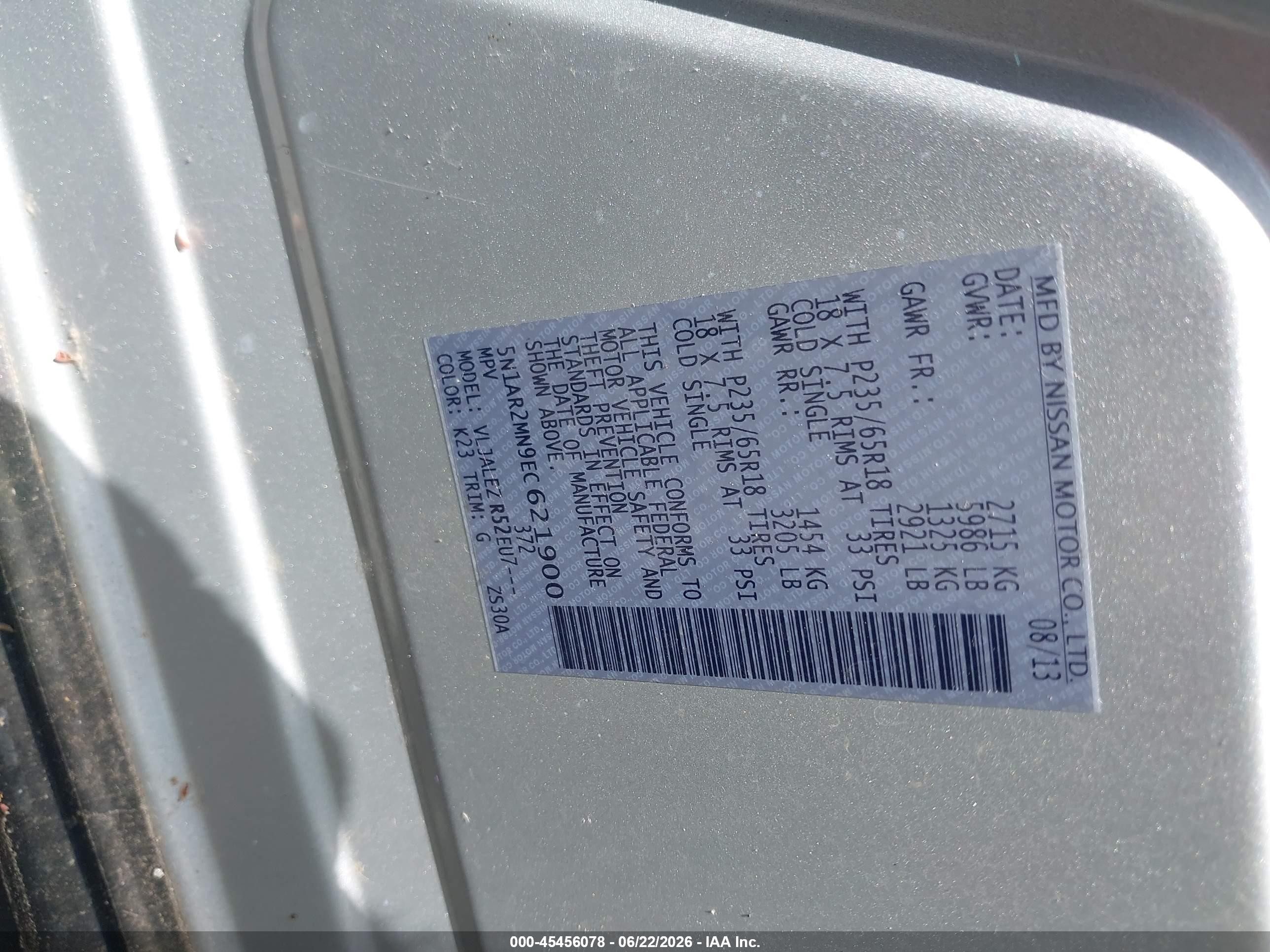 2014 Nissan Pathfinder Sv Silver vin: 5N1AR2MN9EC621900