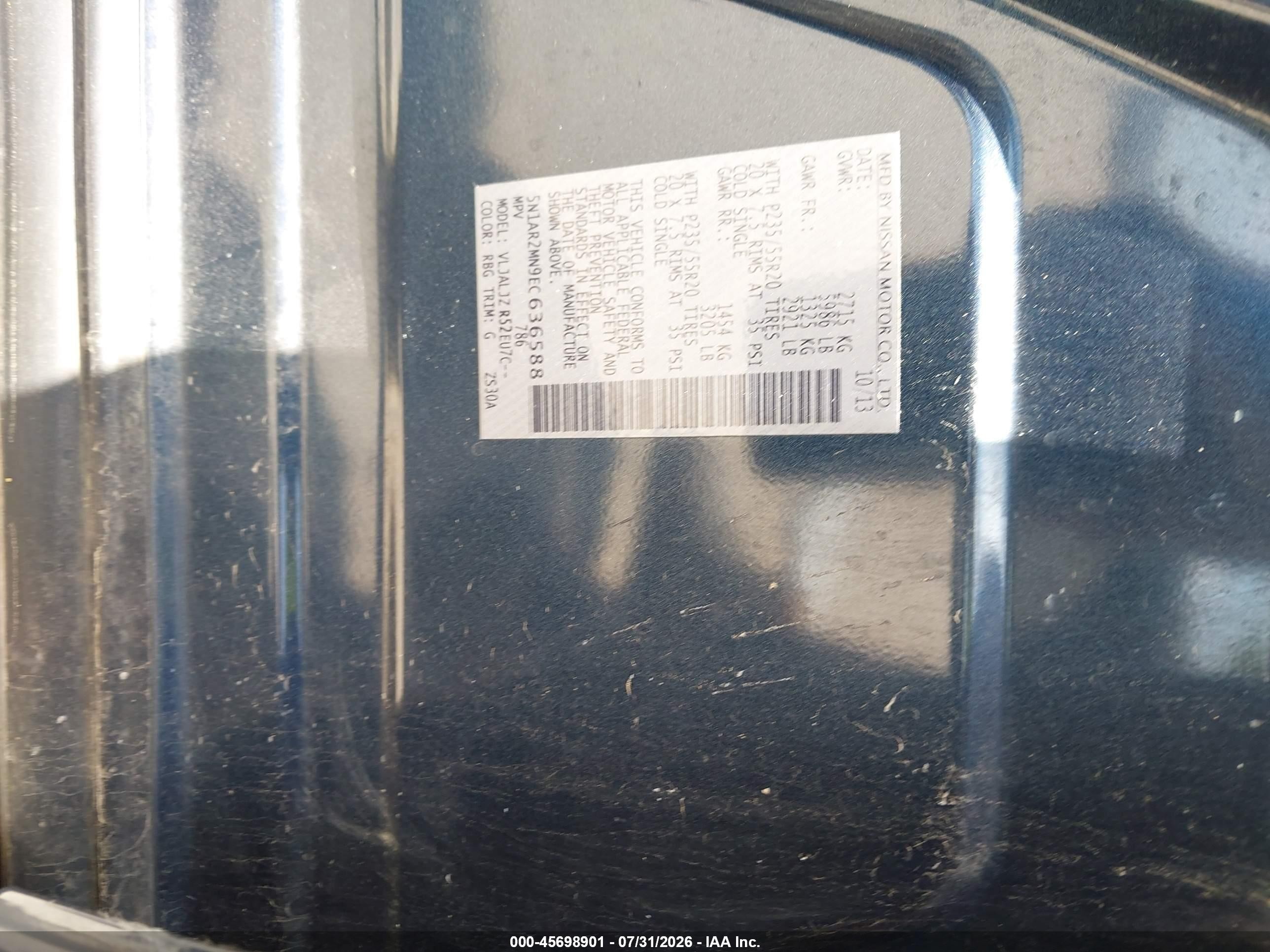 2014 Nissan Pathfinder Platinum Blue vin: 5N1AR2MN9EC636588