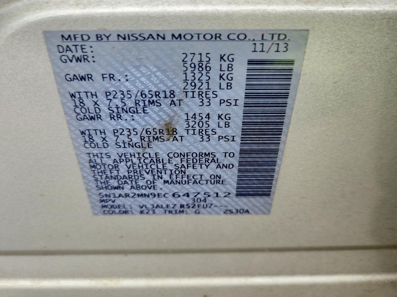2014 Nissan Pathfinder Sv Silver vin: 5N1AR2MN9EC647512