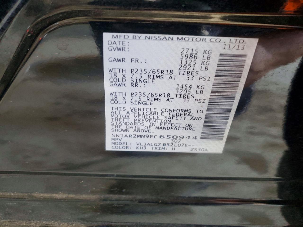 2014 Nissan Pathfinder Sl Black vin: 5N1AR2MN9EC650944