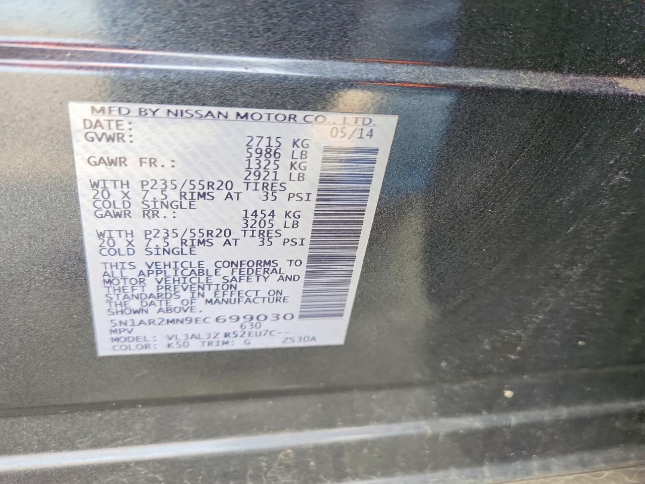 2014 Nissan Pathfinder S Gray vin: 5N1AR2MN9EC699030
