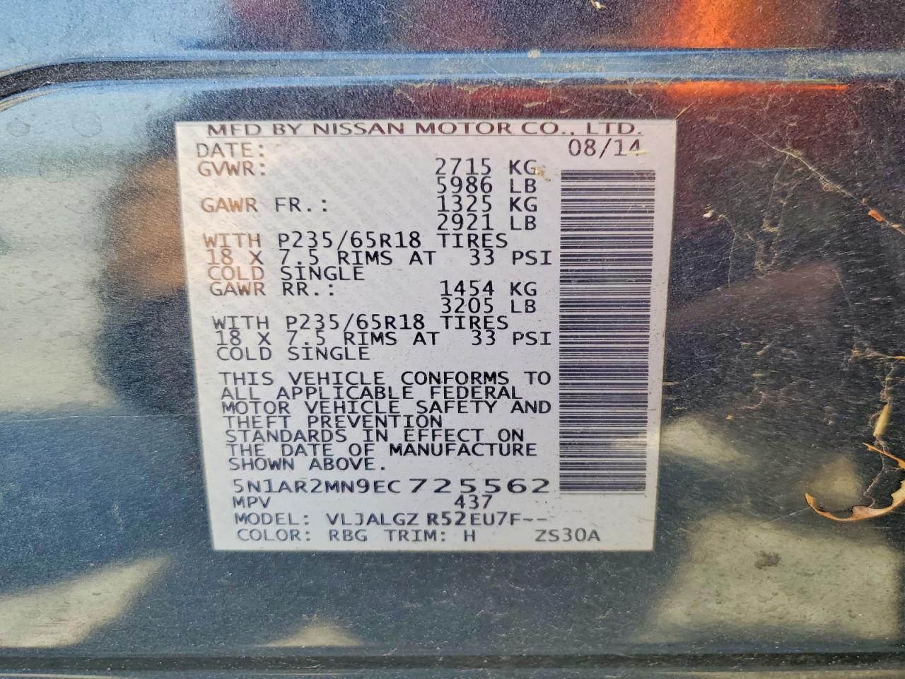 2014 Nissan Pathfinder Sl Blue vin: 5N1AR2MN9EC725562