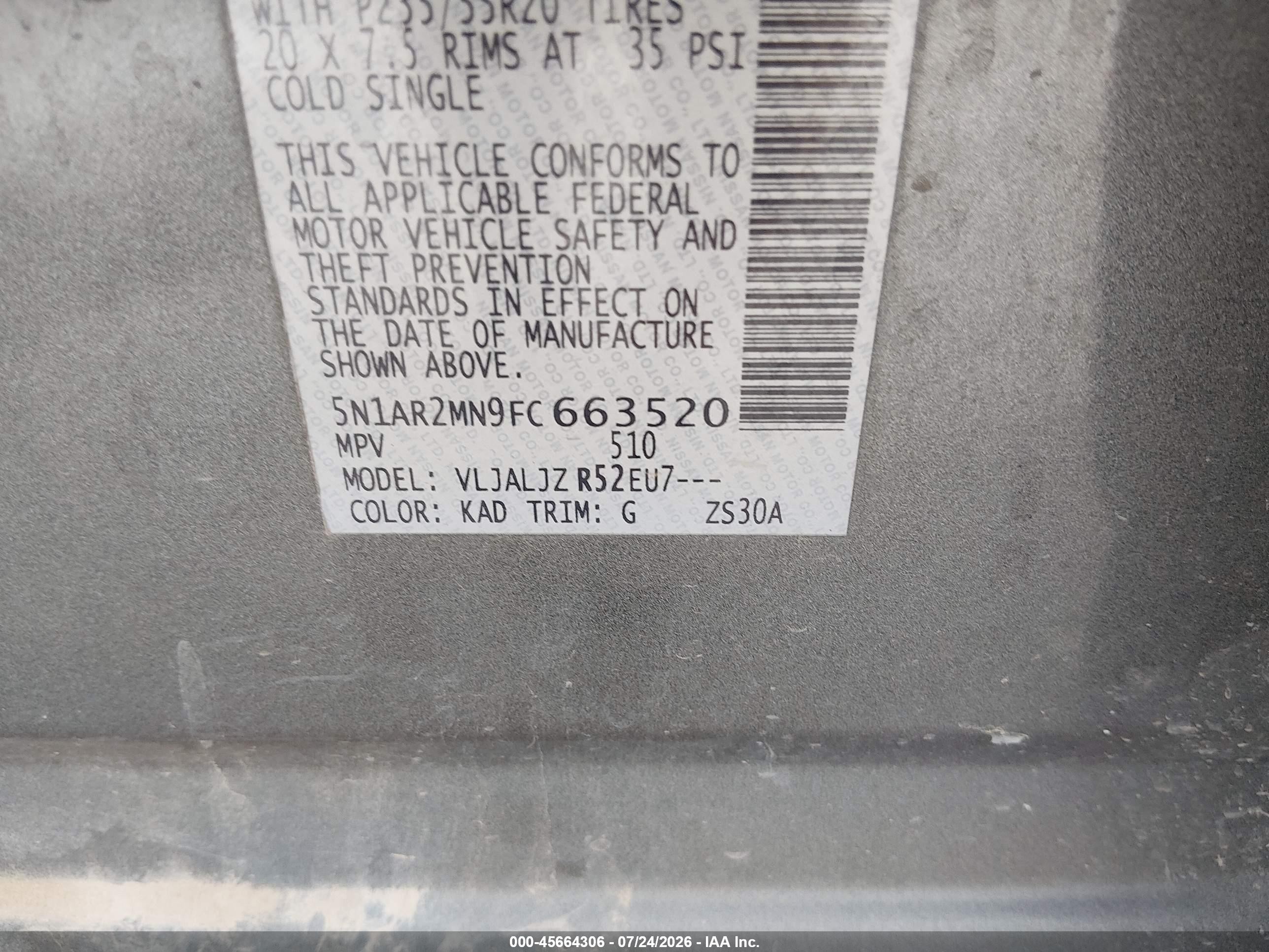2015 Nissan Pathfinder Platinum Серый vin: 5N1AR2MN9FC663520