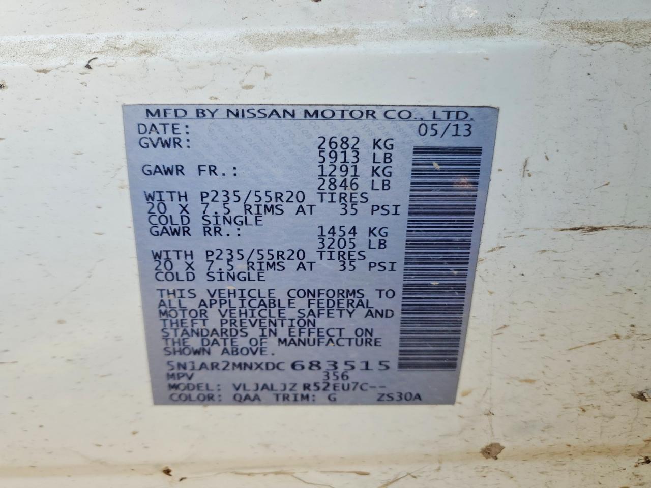2013 Nissan Pathfinder S White vin: 5N1AR2MNXDC683515