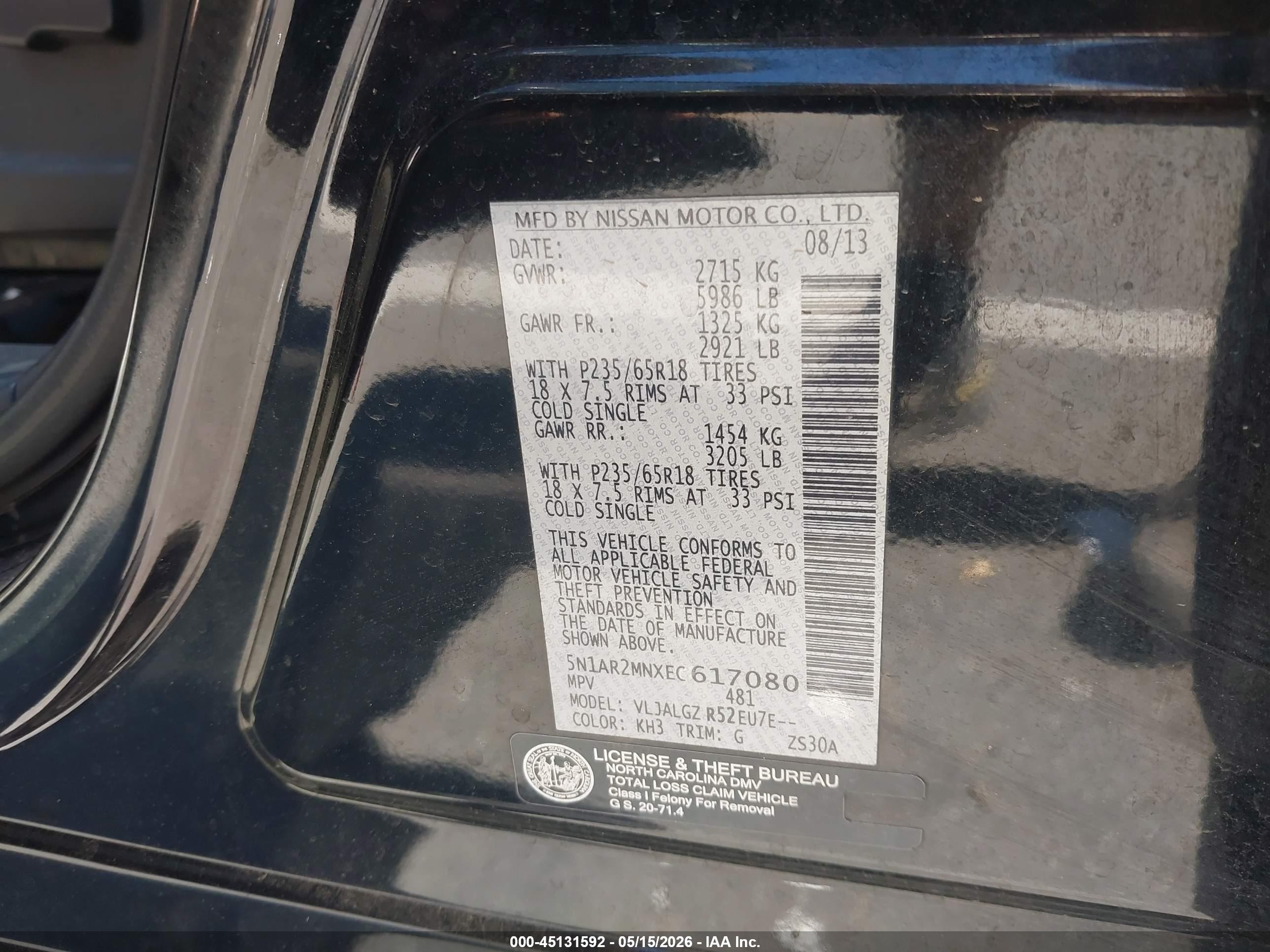 2014 Nissan Pathfinder Sl Black vin: 5N1AR2MNXEC617080