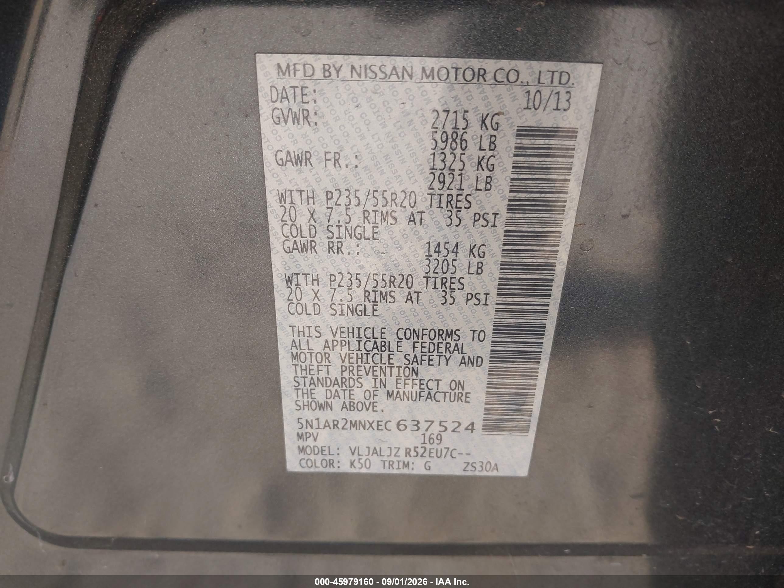 2014 Nissan Pathfinder Platinum Gray vin: 5N1AR2MNXEC637524