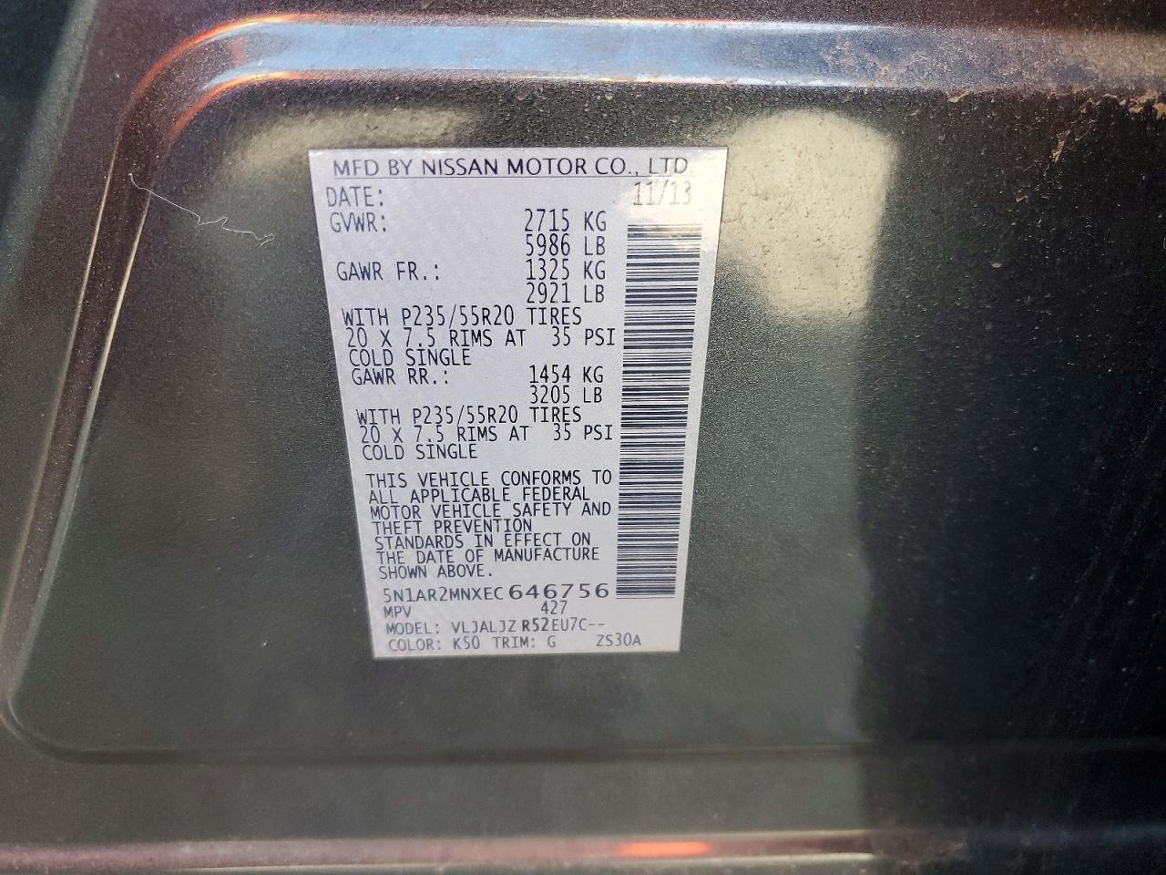 2014 Nissan Pathfinder S Gray vin: 5N1AR2MNXEC646756