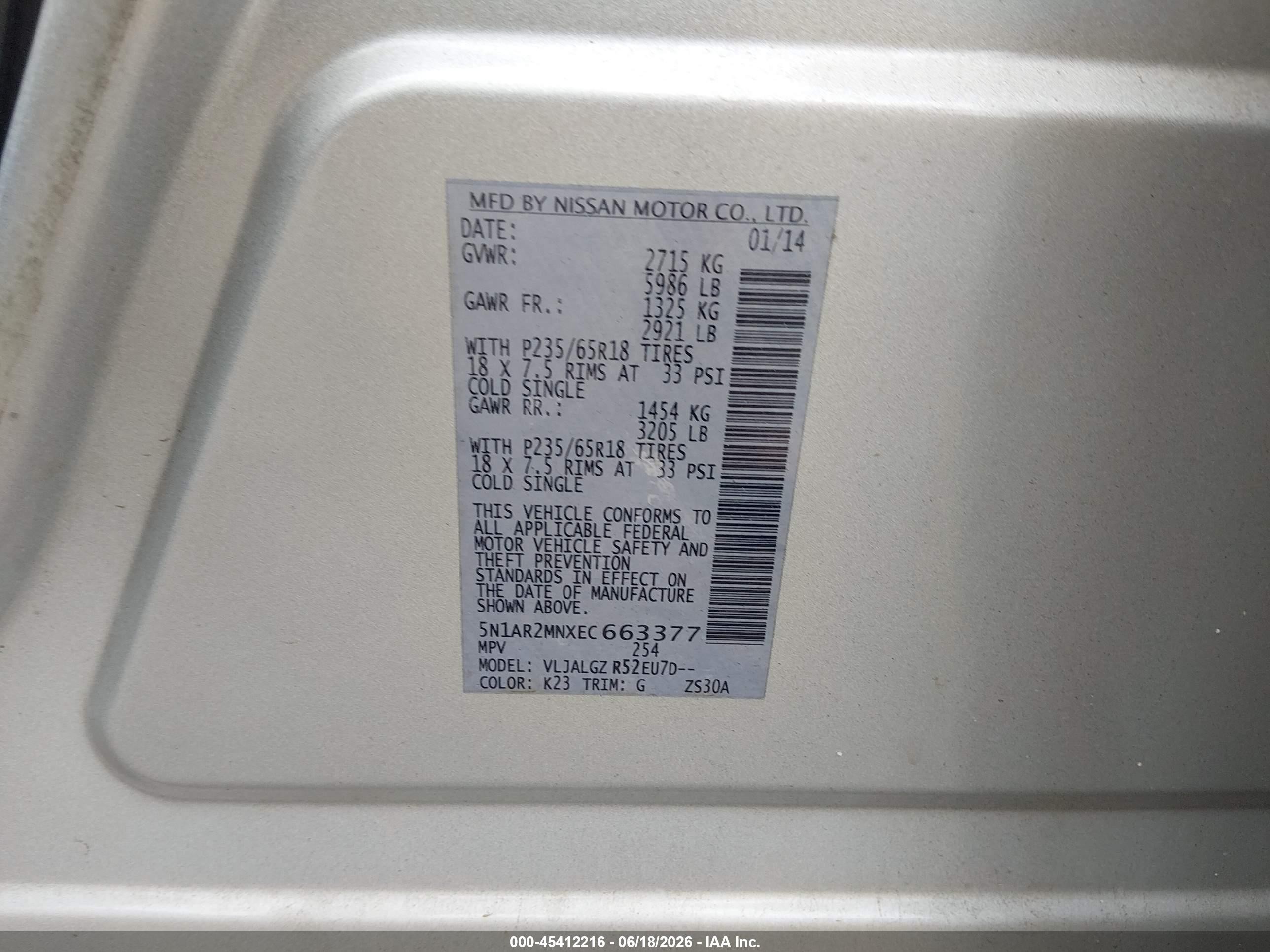 2014 Nissan Pathfinder Sl Silver vin: 5N1AR2MNXEC663377