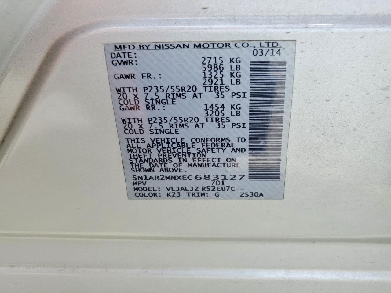 2014 Nissan Pathfinder S Silver vin: 5N1AR2MNXEC683127