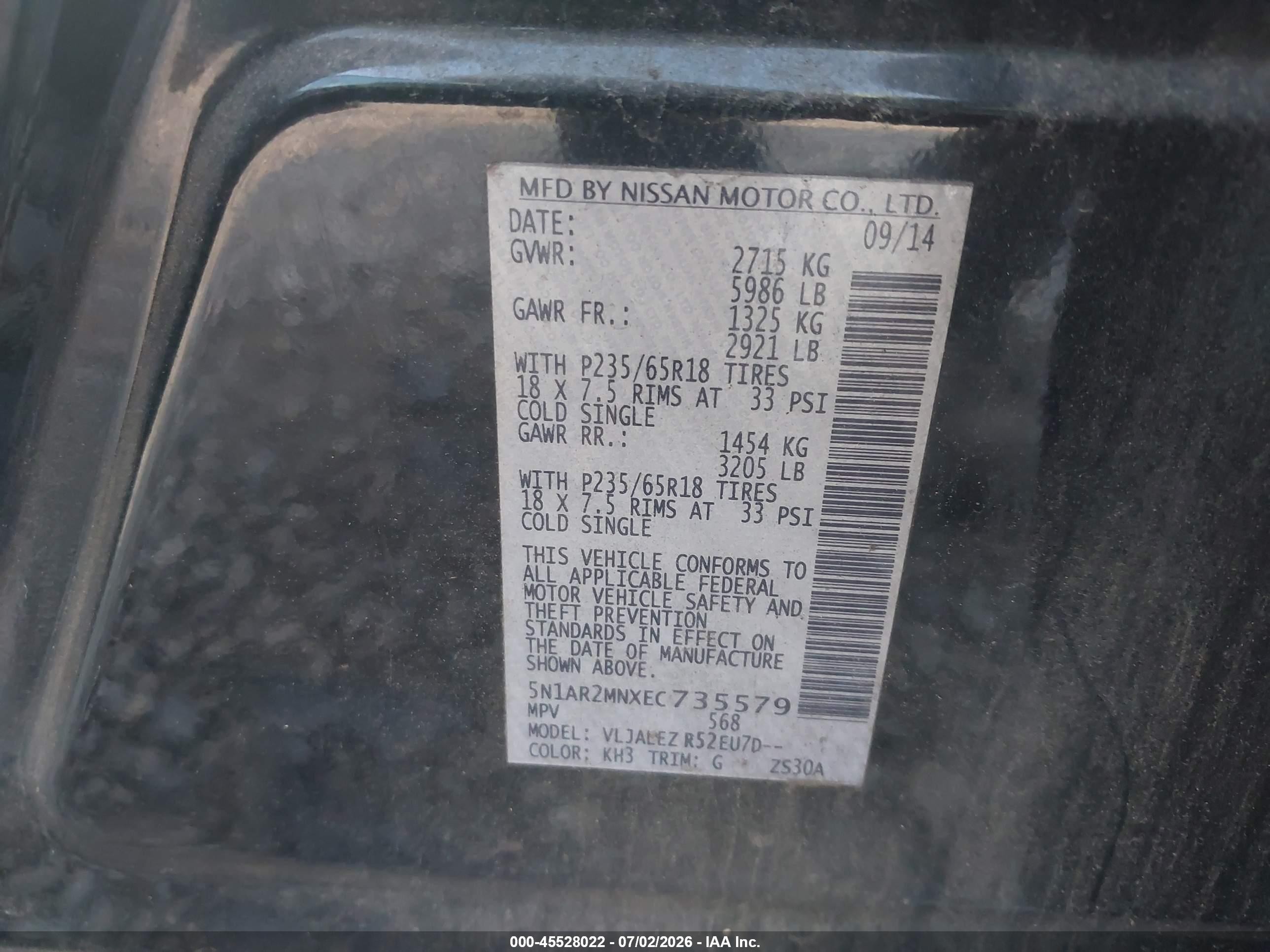 2014 Nissan Pathfinder Sv Black vin: 5N1AR2MNXEC735579