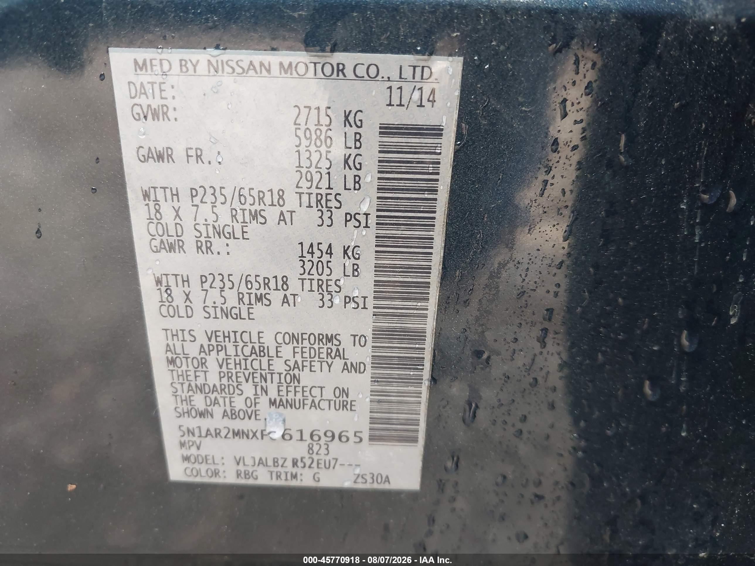 2015 Nissan Pathfinder S Navy vin: 5N1AR2MNXFC616965