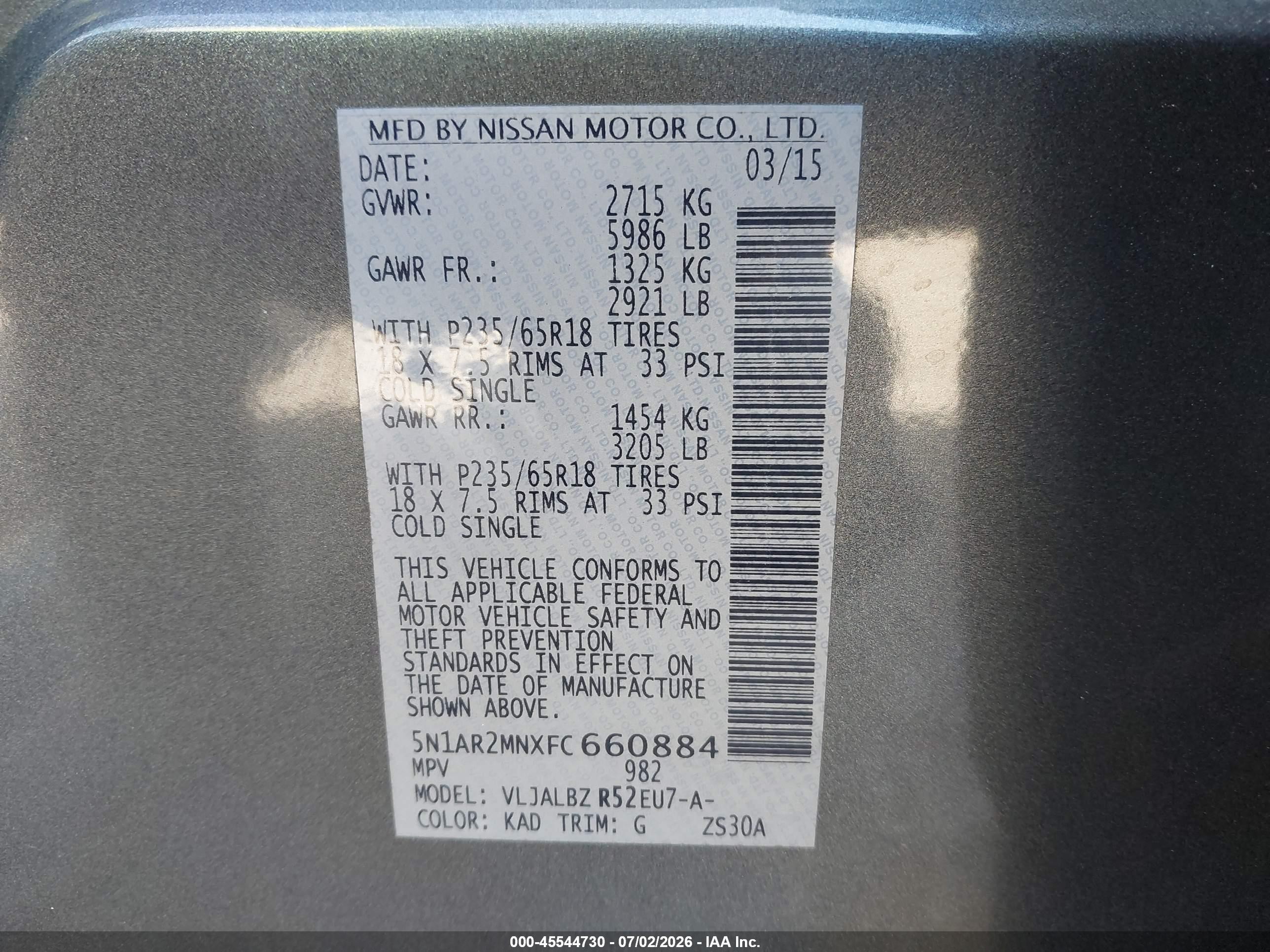 2015 Nissan Pathfinder S Gray vin: 5N1AR2MNXFC660884