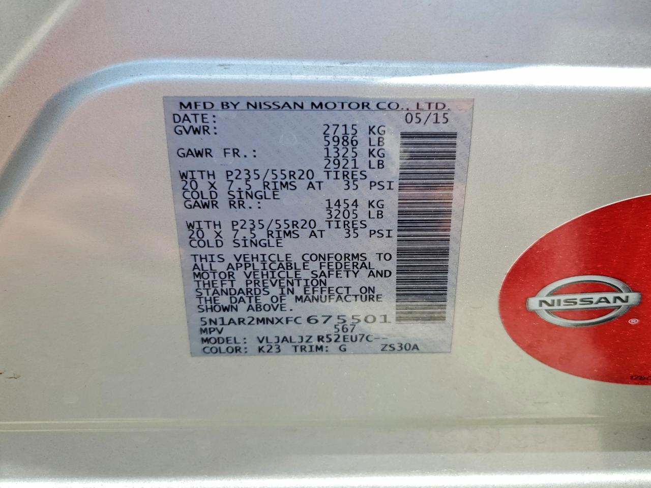 2015 Nissan Pathfinder S Silver vin: 5N1AR2MNXFC675501