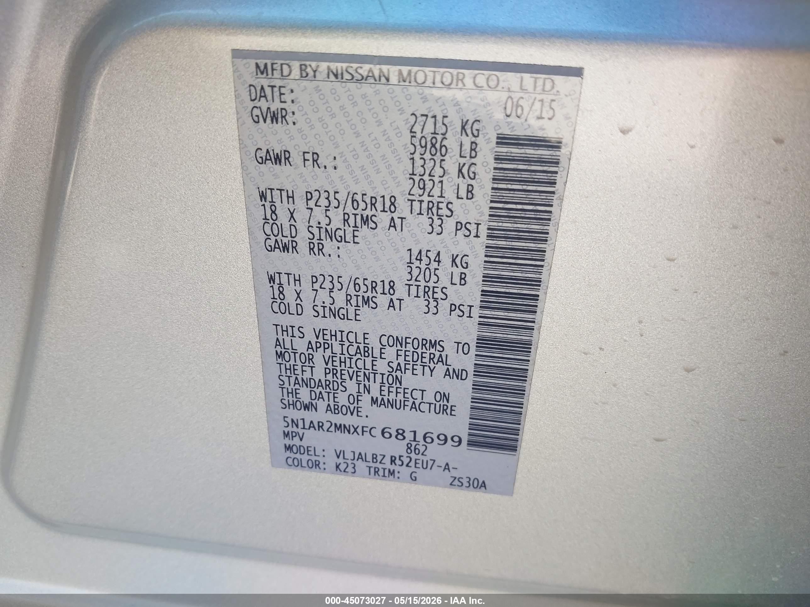 2015 Nissan Pathfinder S Silver vin: 5N1AR2MNXFC681699