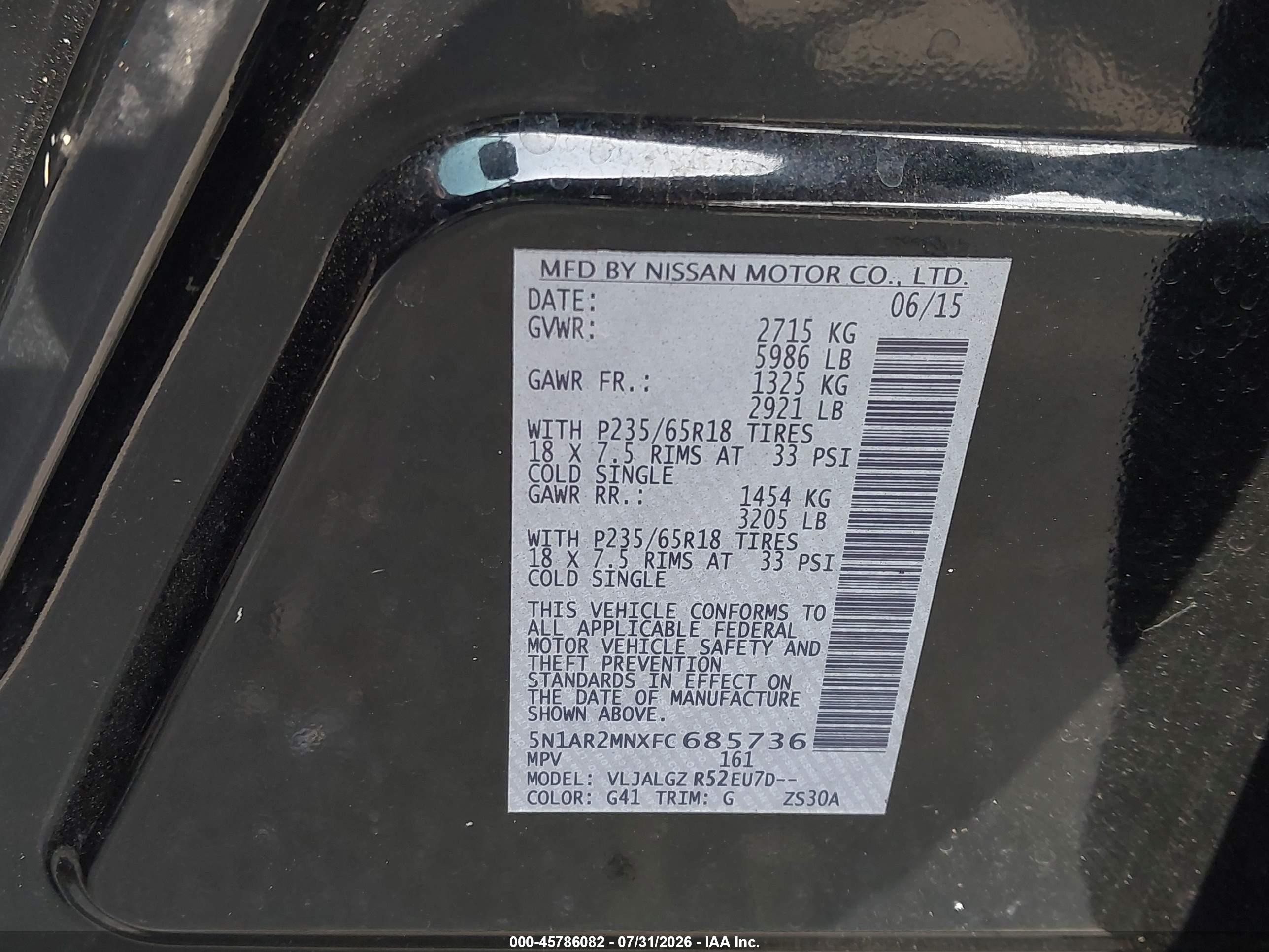 2015 Nissan Pathfinder Sl Black vin: 5N1AR2MNXFC685736