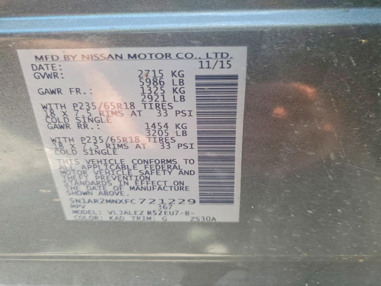 2015 Nissan Pathfinder Sv Угольный vin: 5N1AR2MNXFC721229