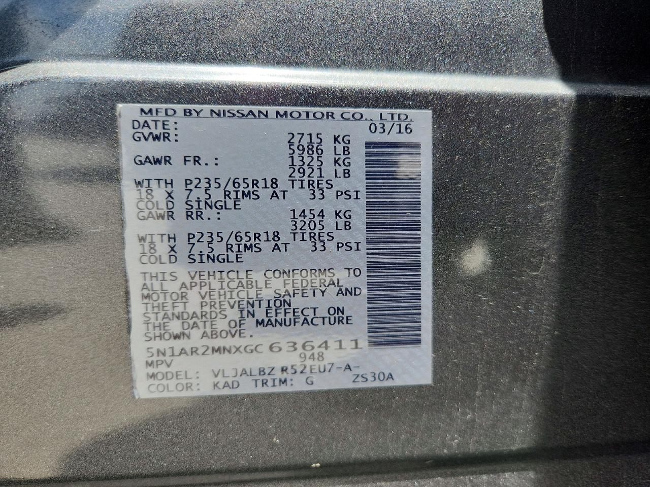 2016 Nissan Pathfinder S Gray vin: 5N1AR2MNXGC636411