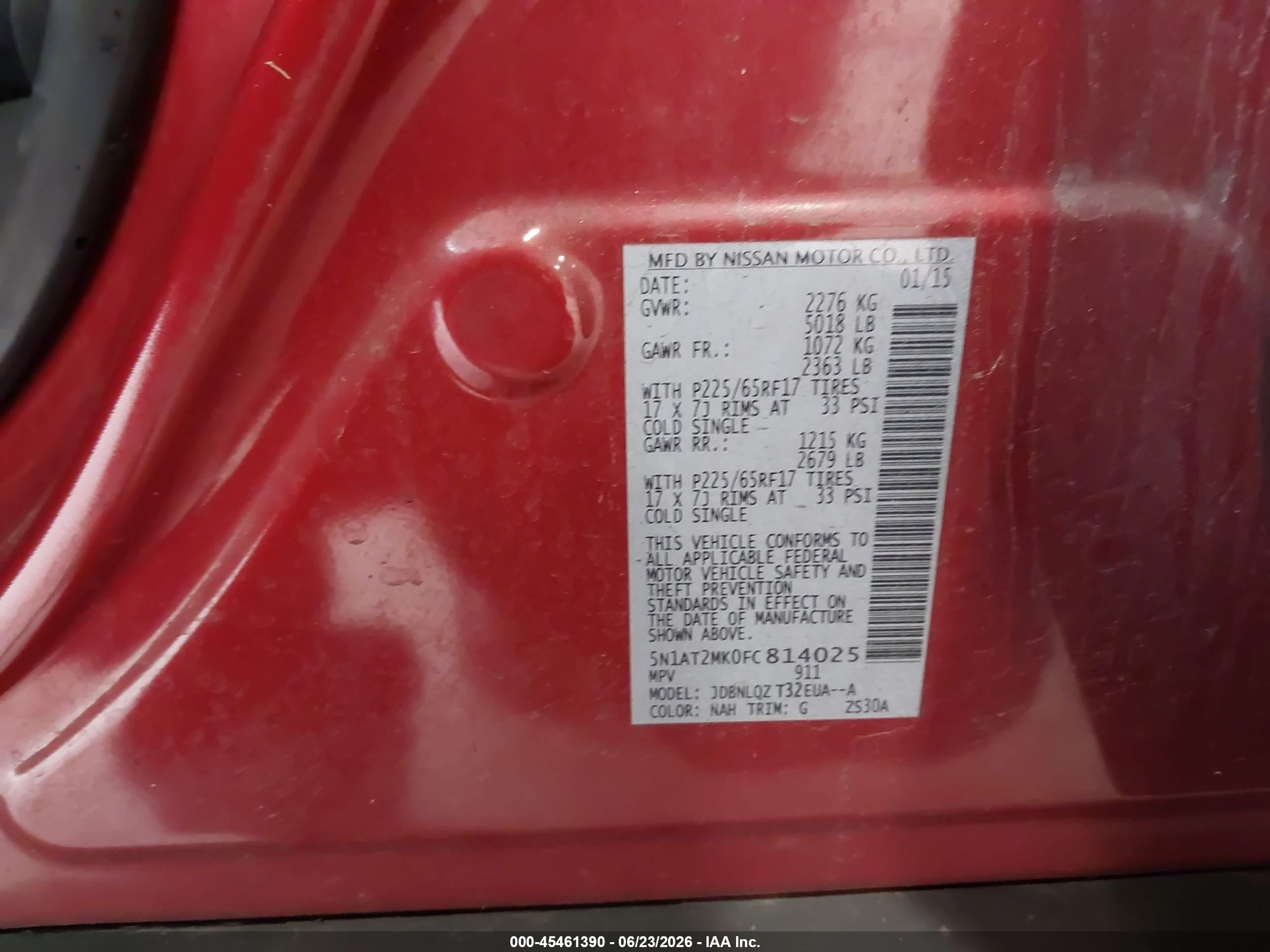 2015 Nissan Rogue Sv Red vin: 5N1AT2MK0FC814025