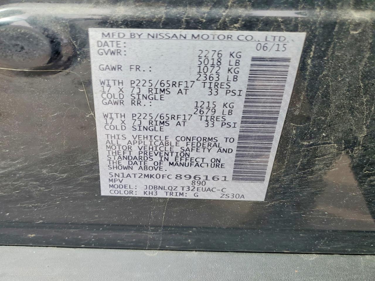 2015 Nissan Rogue Sv Black vin: 5N1AT2MK0FC896161