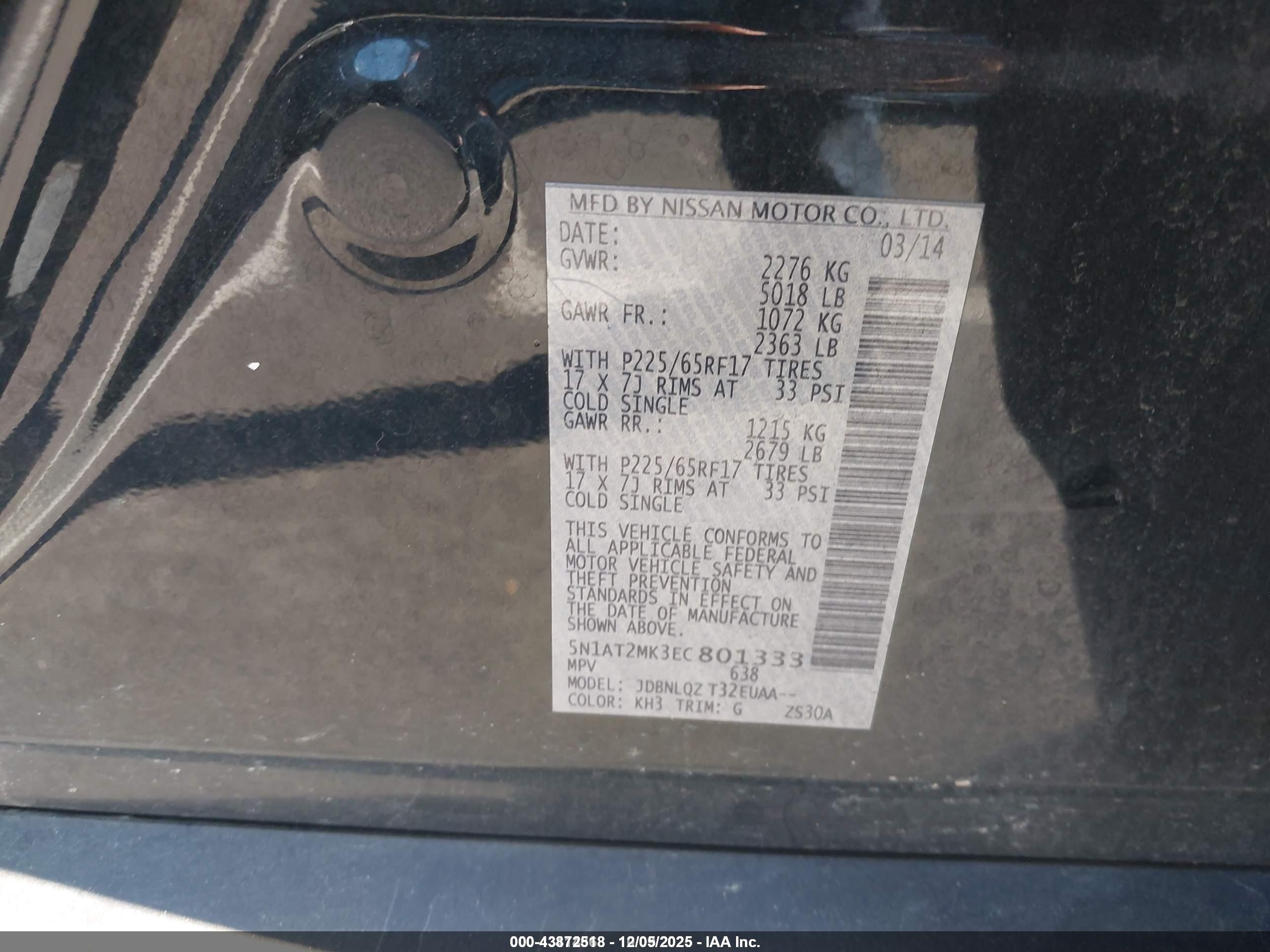 2014 Nissan Rogue Sv Черный vin: 5N1AT2MK3EC801333